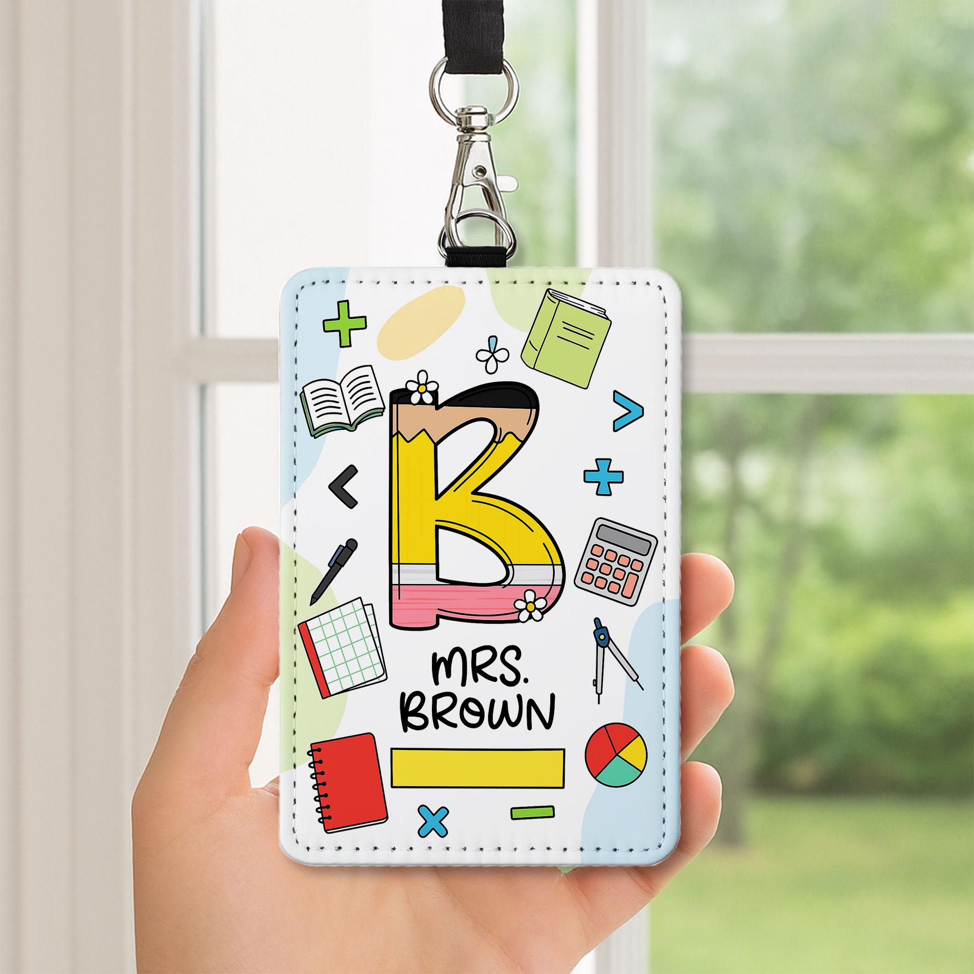 Custom Teacher ID Badge Holder, Personalized Math Theme Name Tag, Back to School Lanyard Gift for Mrs. Brown, Classroom Accessory