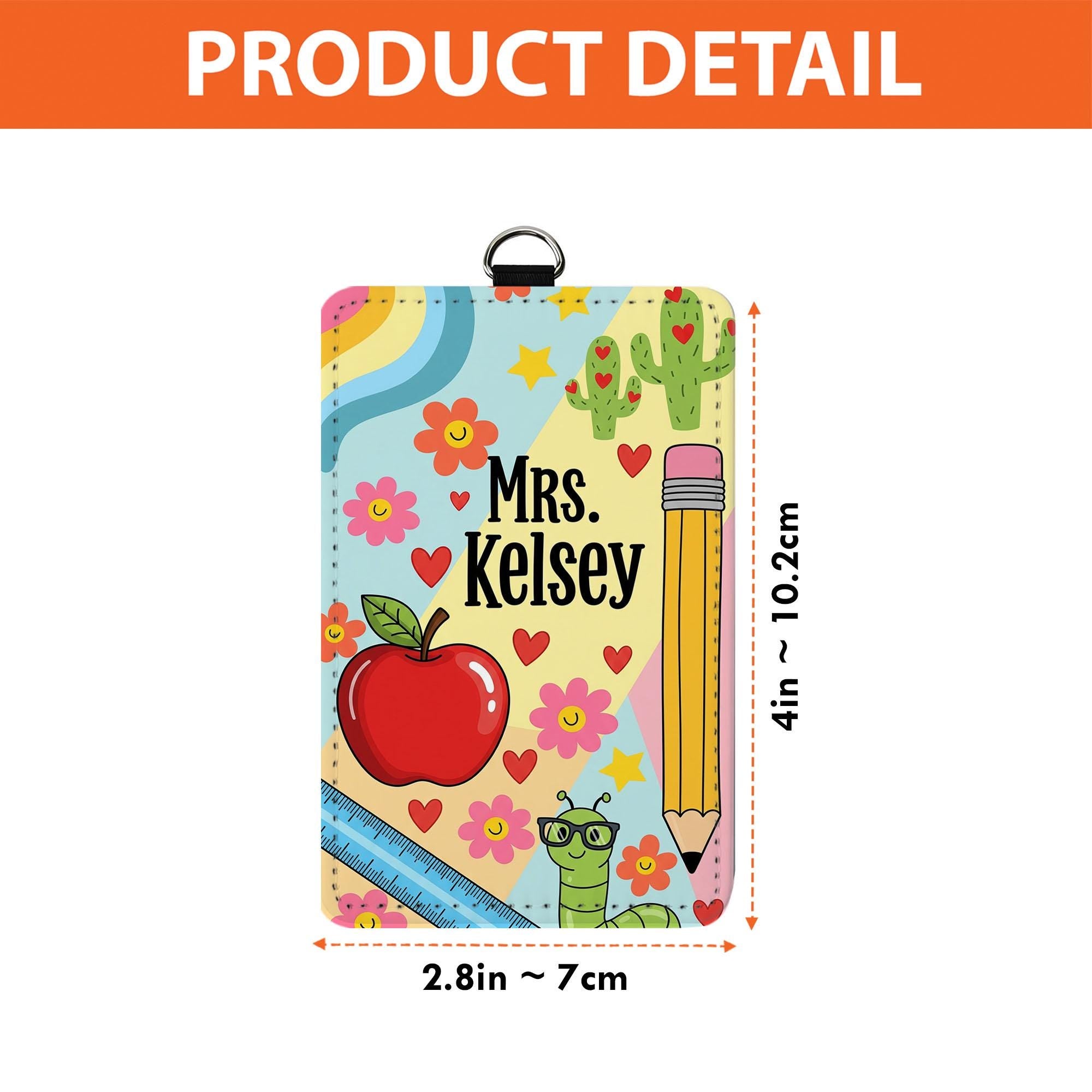 Custom Teacher Badge Holder, Cute Leather ID Tag, Personalized Lanyard Name Tag, Back to School Gift for Educators