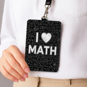 I Love Math Badge Holder, Math Teacher ID Tag, Custom Leather Lanyard, STEM Educator Gift, Back to School Classroom Accessory