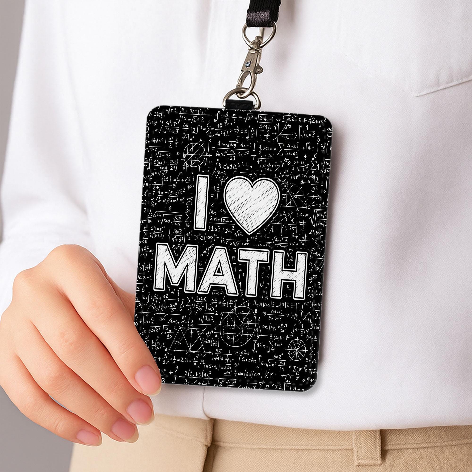 I Love Math Badge Holder, Math Teacher ID Tag, Custom Leather Lanyard, STEM Educator Gift, Back to School Classroom Accessory