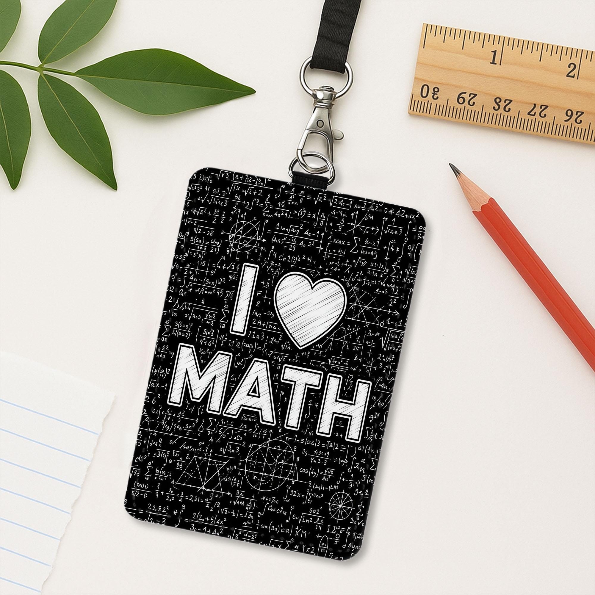 I Love Math Badge Holder, Math Teacher ID Tag, Custom Leather Lanyard, STEM Educator Gift, Back to School Classroom Accessory