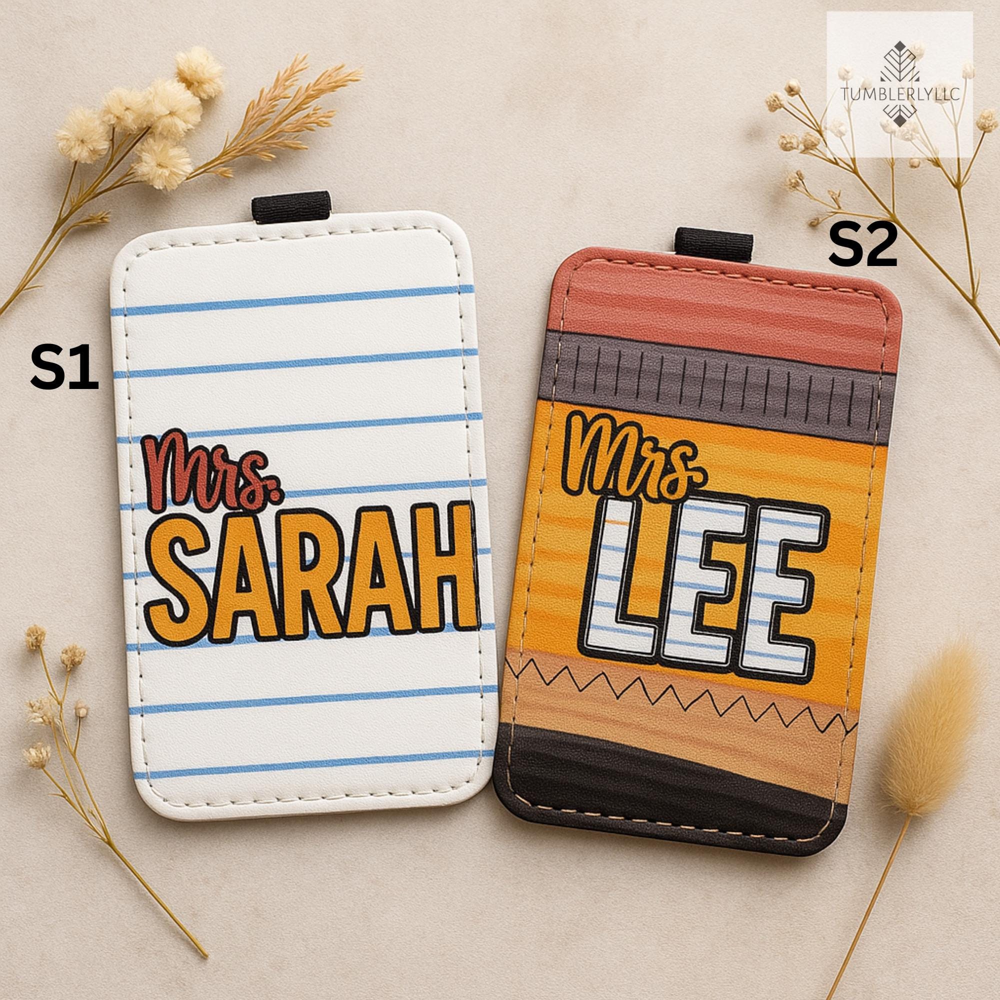 Custom Teacher ID Badge Holder, Personalized Name Tag with Notebook or Pencil Design, Cute Back to School Gift for Educators