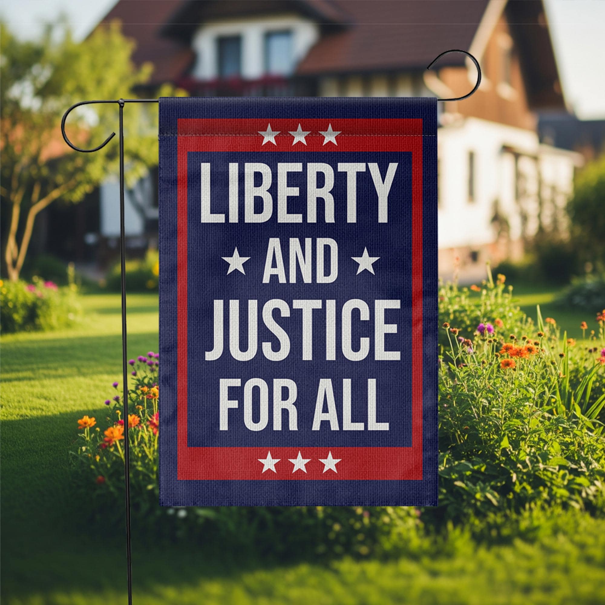 Liberty and Justice Garden Flag, Patriotic Outdoor Decor, Fourth of July Yard Banner, USA Pride Lawn Flag, Americana Decoration