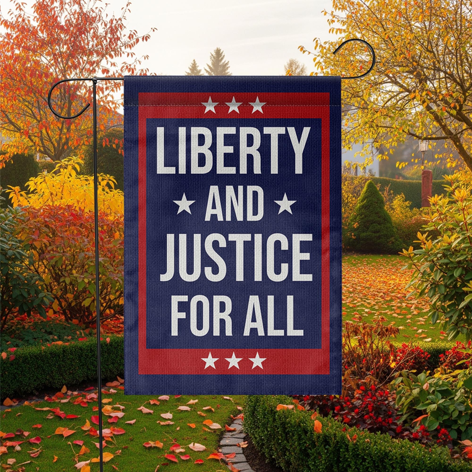 Liberty and Justice Garden Flag, Patriotic Outdoor Decor, Fourth of July Yard Banner, USA Pride Lawn Flag, Americana Decoration