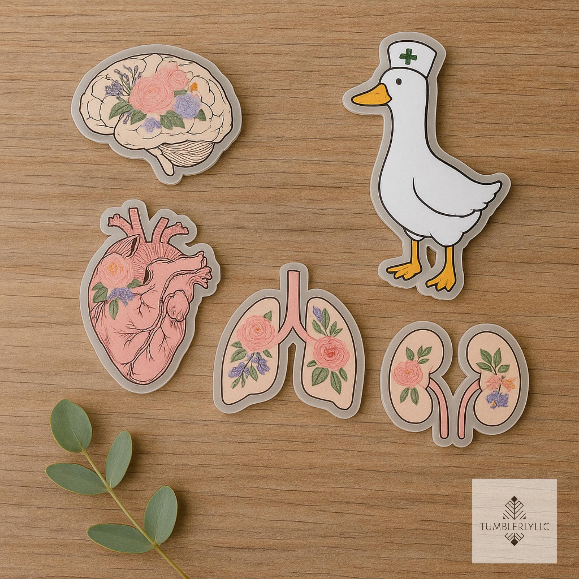 Floral Anatomy Shoe Charms, Custom Acrylic Accessories Set, Cute Nurse silly goose Charm, Medical Organs with Flowers Gift for Healthcare