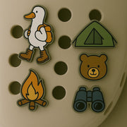 Camping Shoe Charms Set, Custom Summer Acrylic sandal Accessories, Hiking silly goose, custom charm, Campfire, Bear & Outdoor Gift