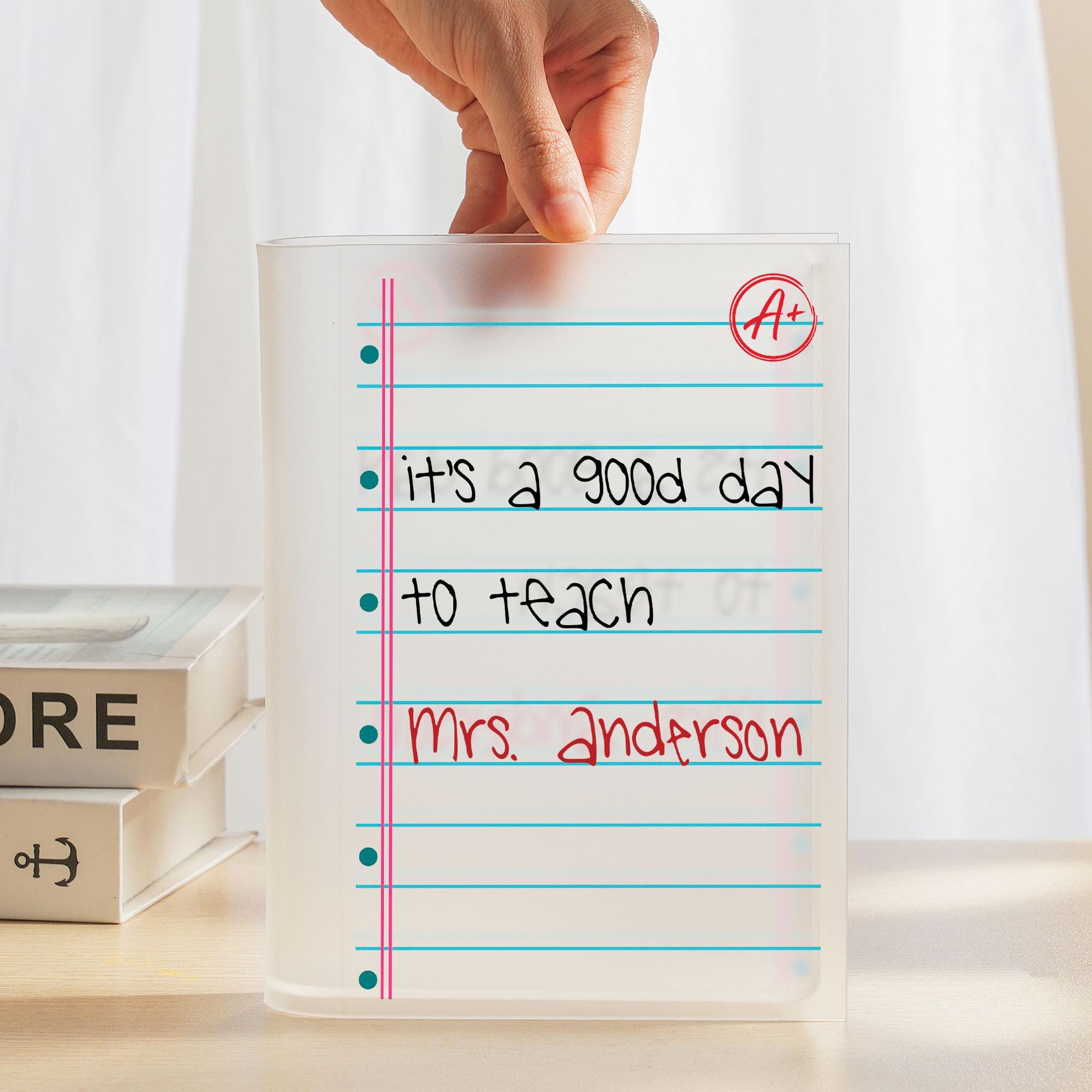 Personalized Teacher Vase Notebook Paper | Acrylic Book Vase with Name | Back to School Teacher Gift | Teacher Classroom Decor Gift