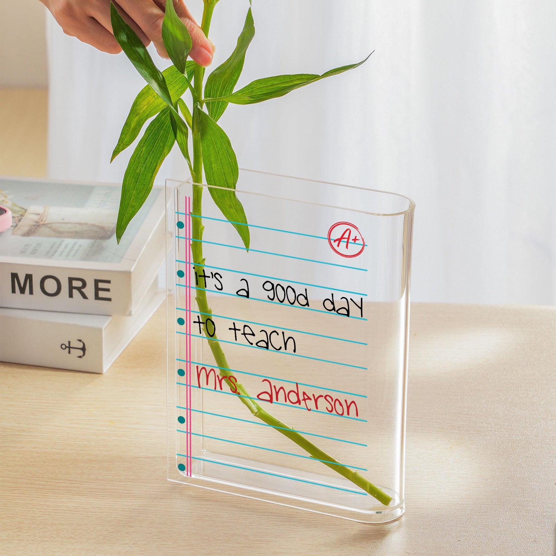 Personalized Teacher Vase Notebook Paper | Acrylic Book Vase with Name | Back to School Teacher Gift | Teacher Classroom Decor Gift