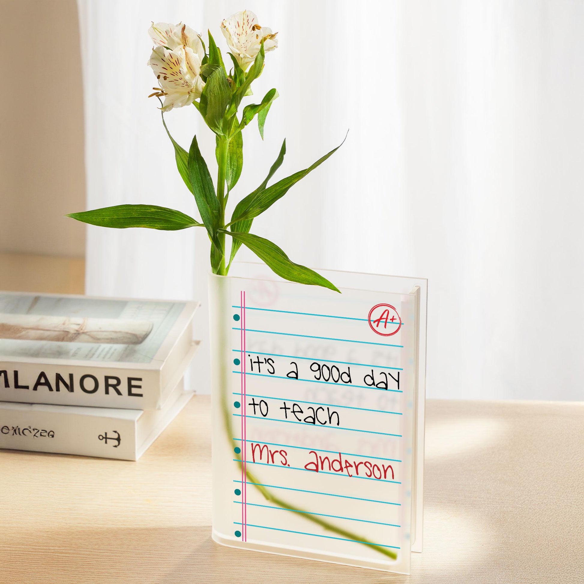Personalized Teacher Vase Notebook Paper | Acrylic Book Vase with Name | Back to School Teacher Gift | Teacher Classroom Decor Gift