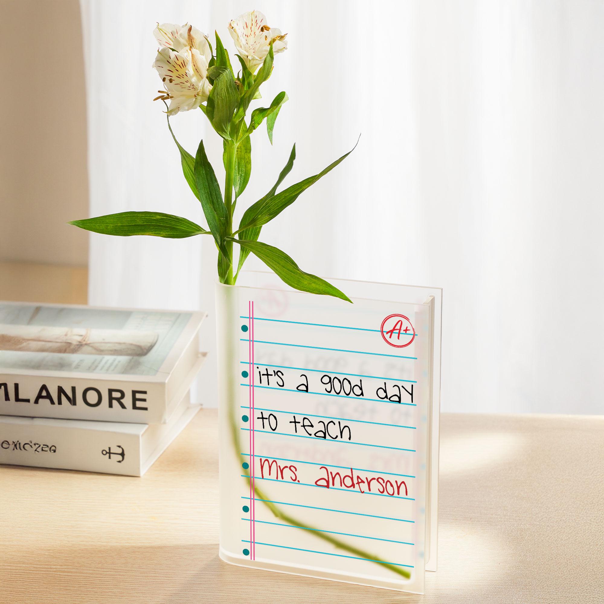 Personalized Teacher Vase Notebook Paper | Acrylic Book Vase with Name | Back to School Teacher Gift | Teacher Classroom Decor Gift