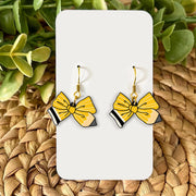Pencil Bow Earrings for Teachers, Cute Yellow Acrylic Dangle Earrings, Back to School Gift, Fun Classroom Accessory for Educators