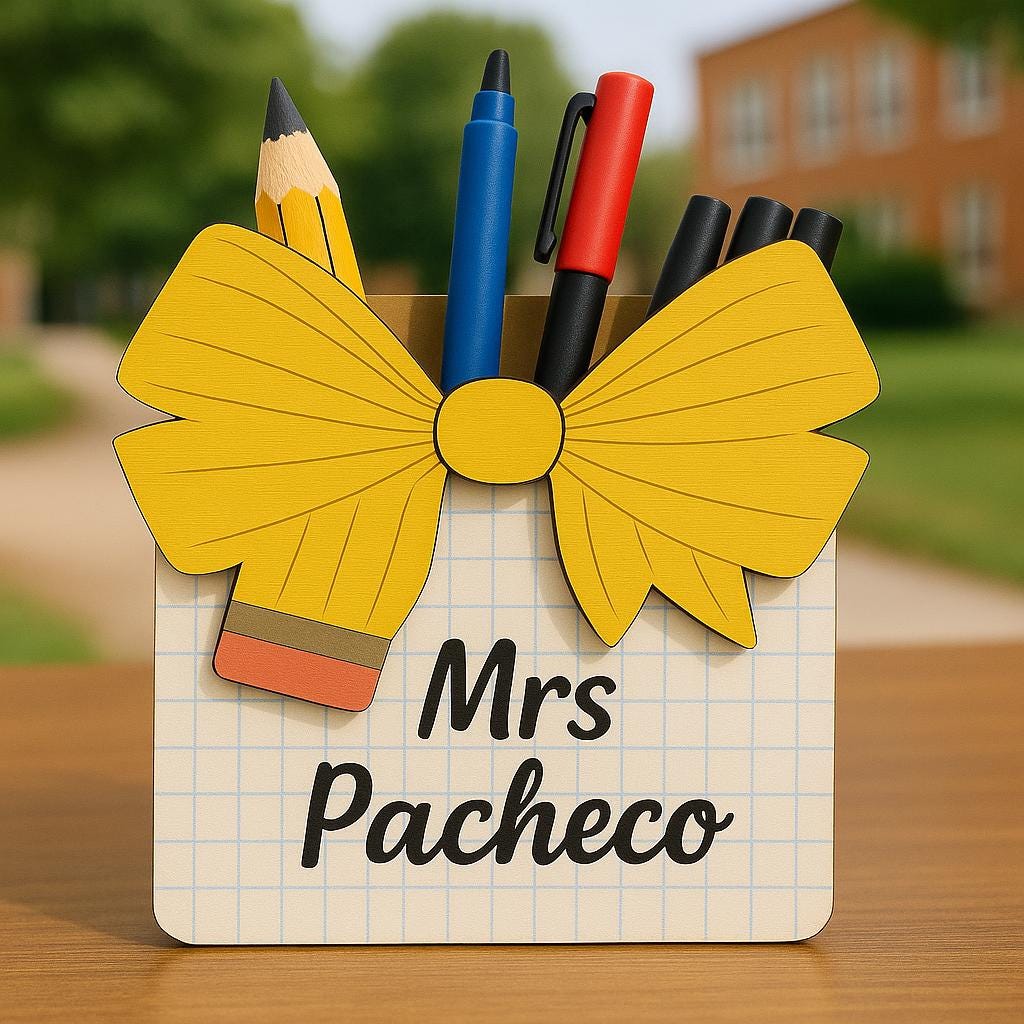 Custom Teacher Pen Holder with Coquette Bow, Personalized Pencil Desk Organizer, Cute Classroom Gift for Back to School or Office