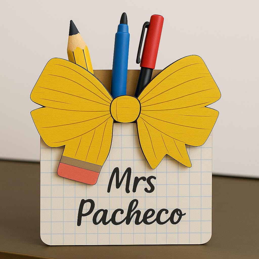 Custom Teacher Pen Holder with Coquette Bow, Personalized Pencil Desk Organizer, Cute Classroom Gift for Back to School or Office