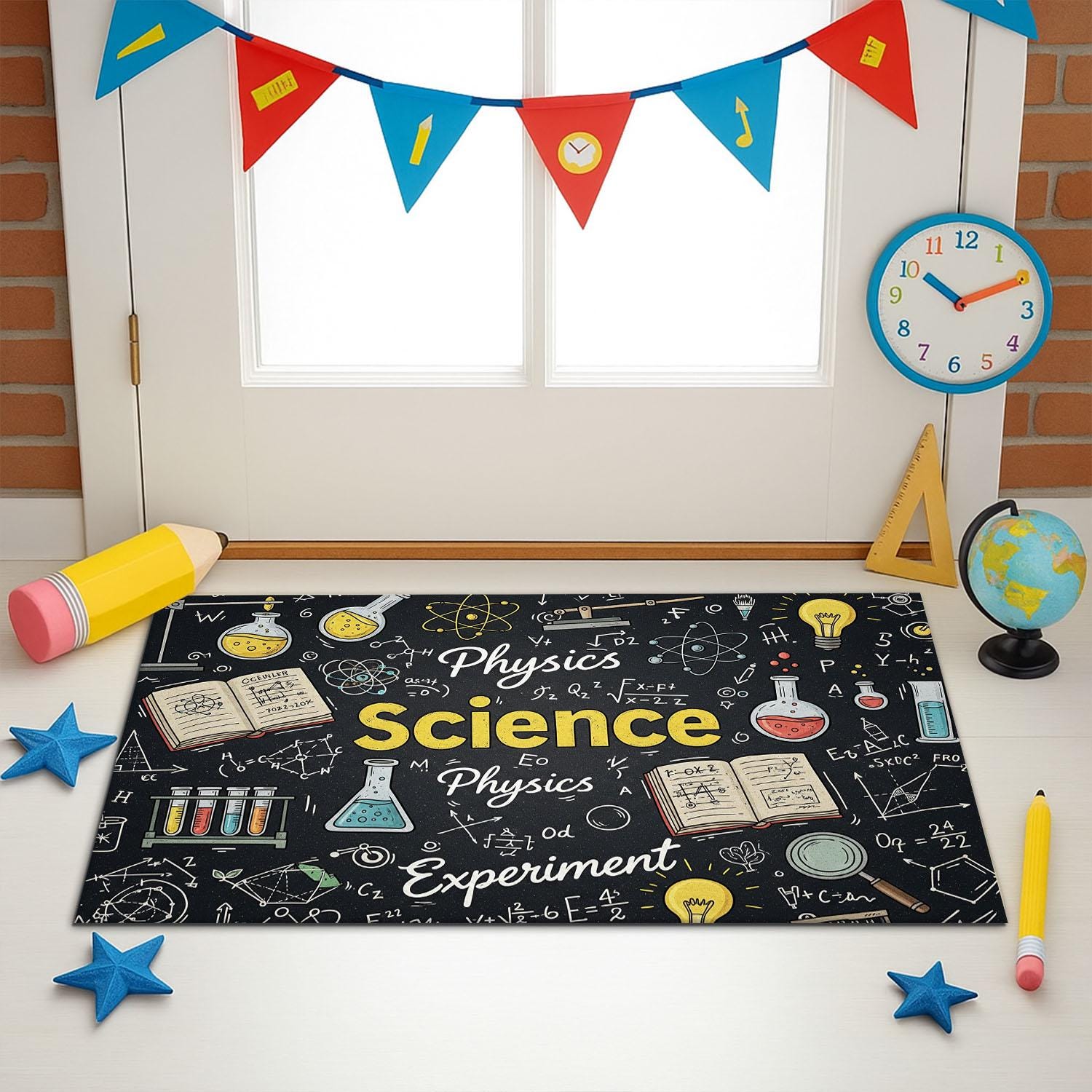 Science Classroom Rug, Physics Doormat for Teachers, STEM Lab Decor, Experiment Theme Mat, Back to School Science Gift