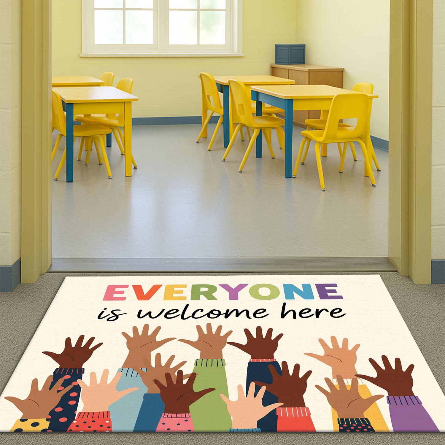 Everyone Is Welcome Here Rug, Diversity Classroom Doormat, Inclusive Entry Mat, Teacher Decor, Multicultural School Welcome Mat