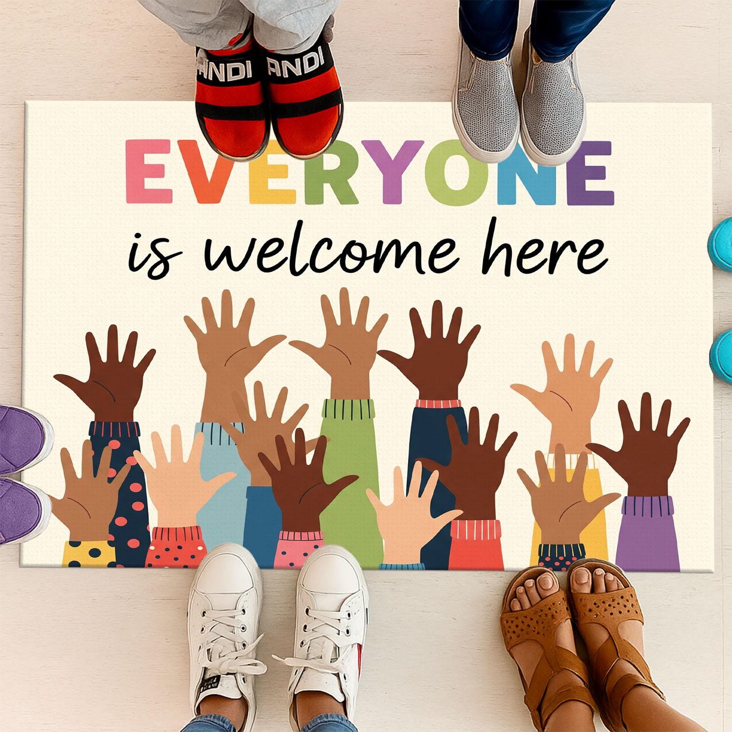 Everyone Is Welcome Here Rug, Diversity Classroom Doormat, Inclusive Entry Mat, Teacher Decor, Multicultural School Welcome Mat