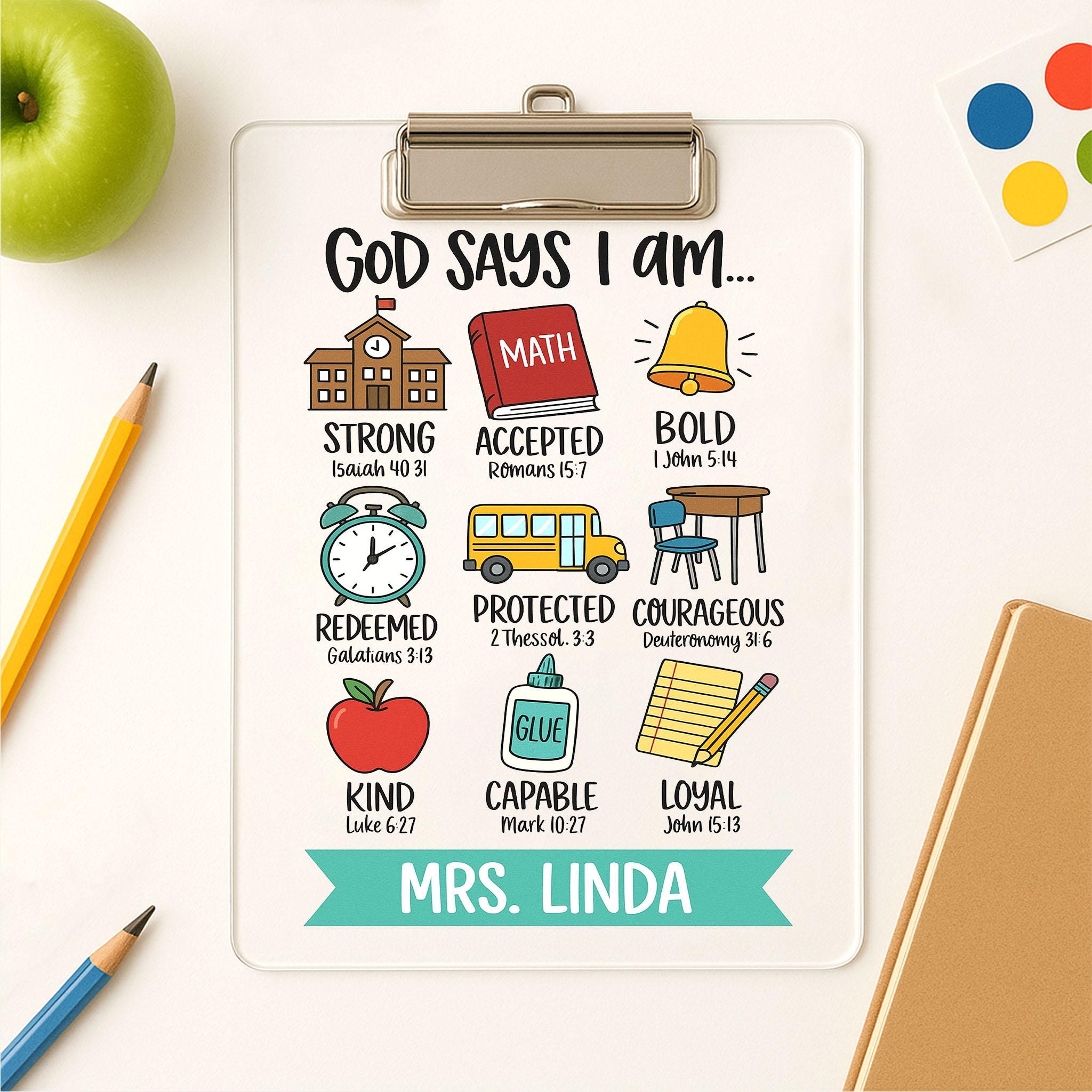 God Says I Am Clipboard, Christian Teacher Clipboard, Personalized School Clipboard, Bible Verse Gift, Custom Name Office Clipboard