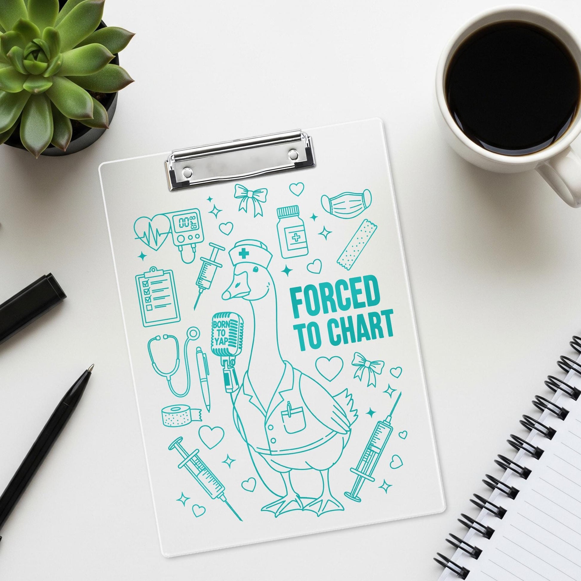 Funny Nurse Clipboard - “Forced to Chart” Goose Design, Cute Medical Clipboard Gift for Nurses, RNs, Healthcare Workers, Yapper Goose Gift