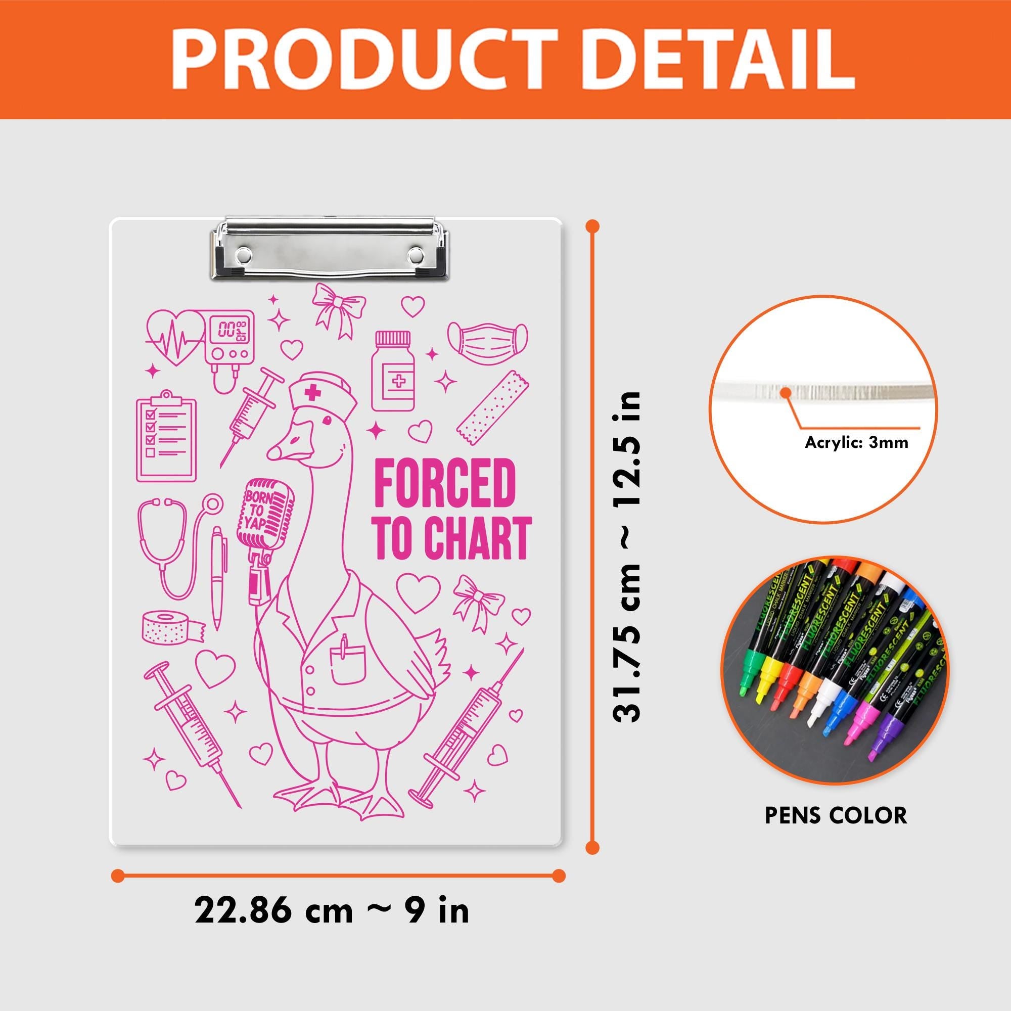 Funny Nurse Clipboard - “Forced to Chart” Goose Design, Cute Medical Clipboard Gift for Nurses, RNs, Healthcare Workers, Yapper Goose Gift