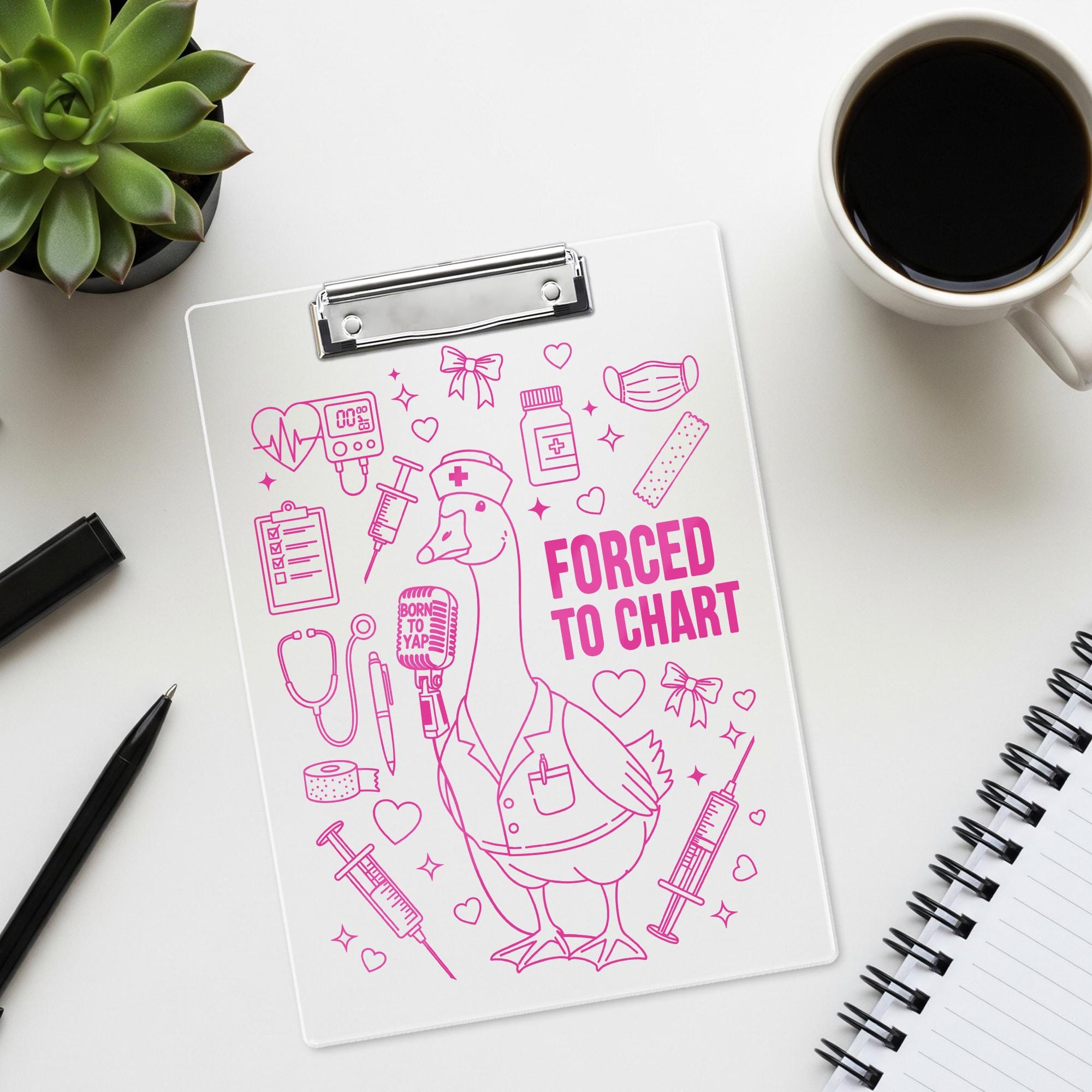 Funny Nurse Clipboard - “Forced to Chart” Goose Design, Cute Medical Clipboard Gift for Nurses, RNs, Healthcare Workers, Yapper Goose Gift