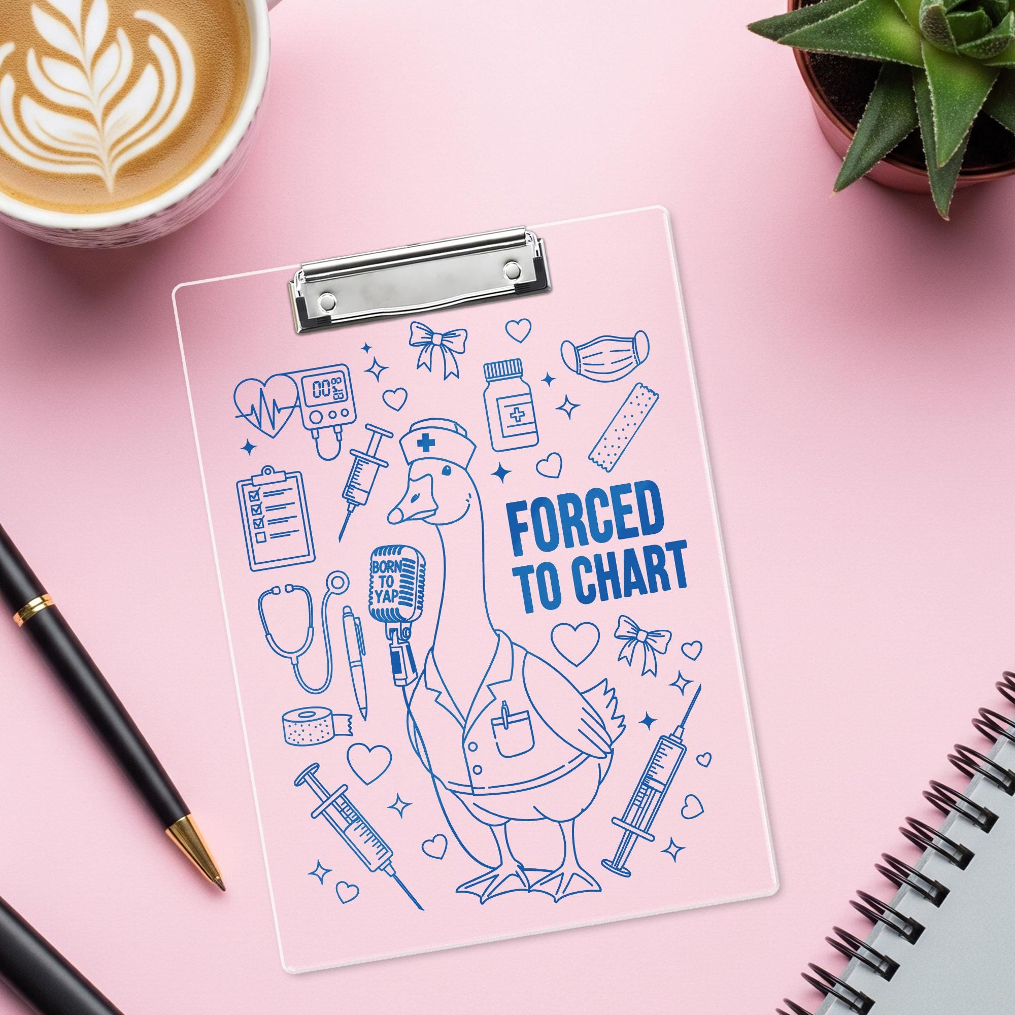 Funny Nurse Clipboard - “Forced to Chart” Goose Design, Cute Medical Clipboard Gift for Nurses, RNs, Healthcare Workers, Yapper Goose Gift