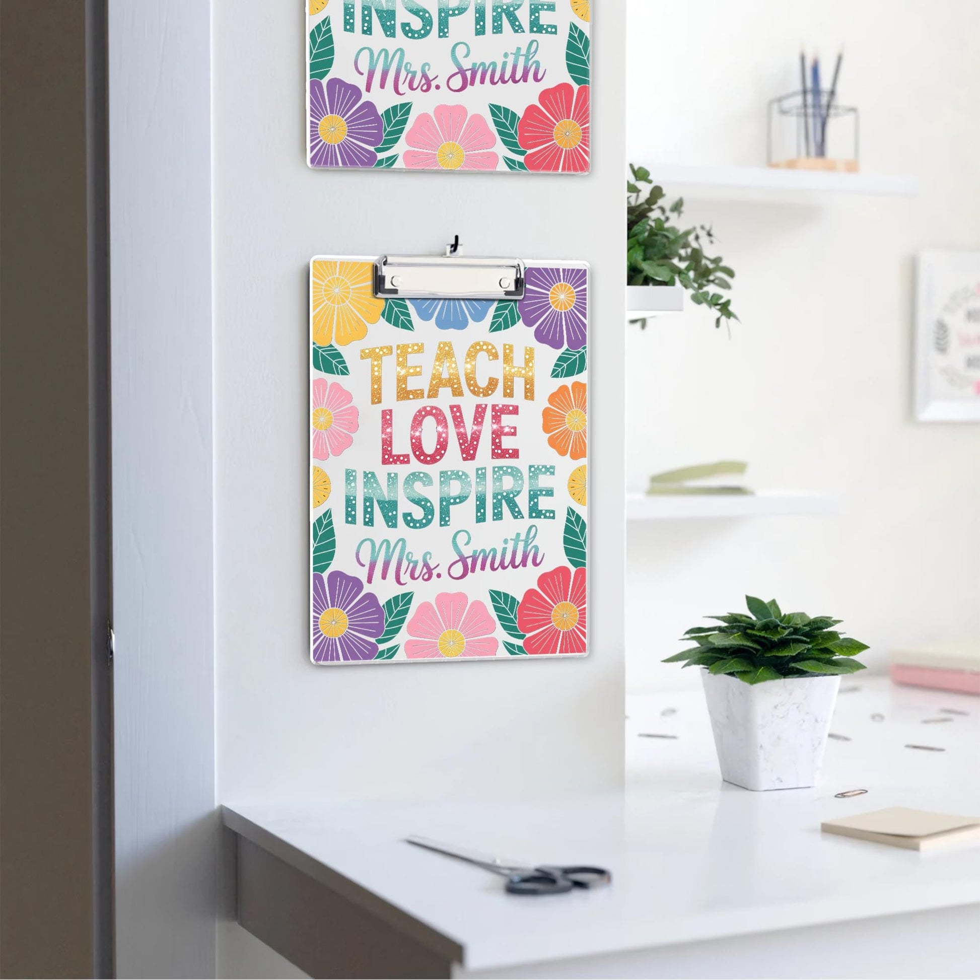 Teach Love Inspire Clipboard – Personalized Teacher Gift, Teacher Love Inspire Clipboard With Teacher Name Glitter , Back to School Gifts
