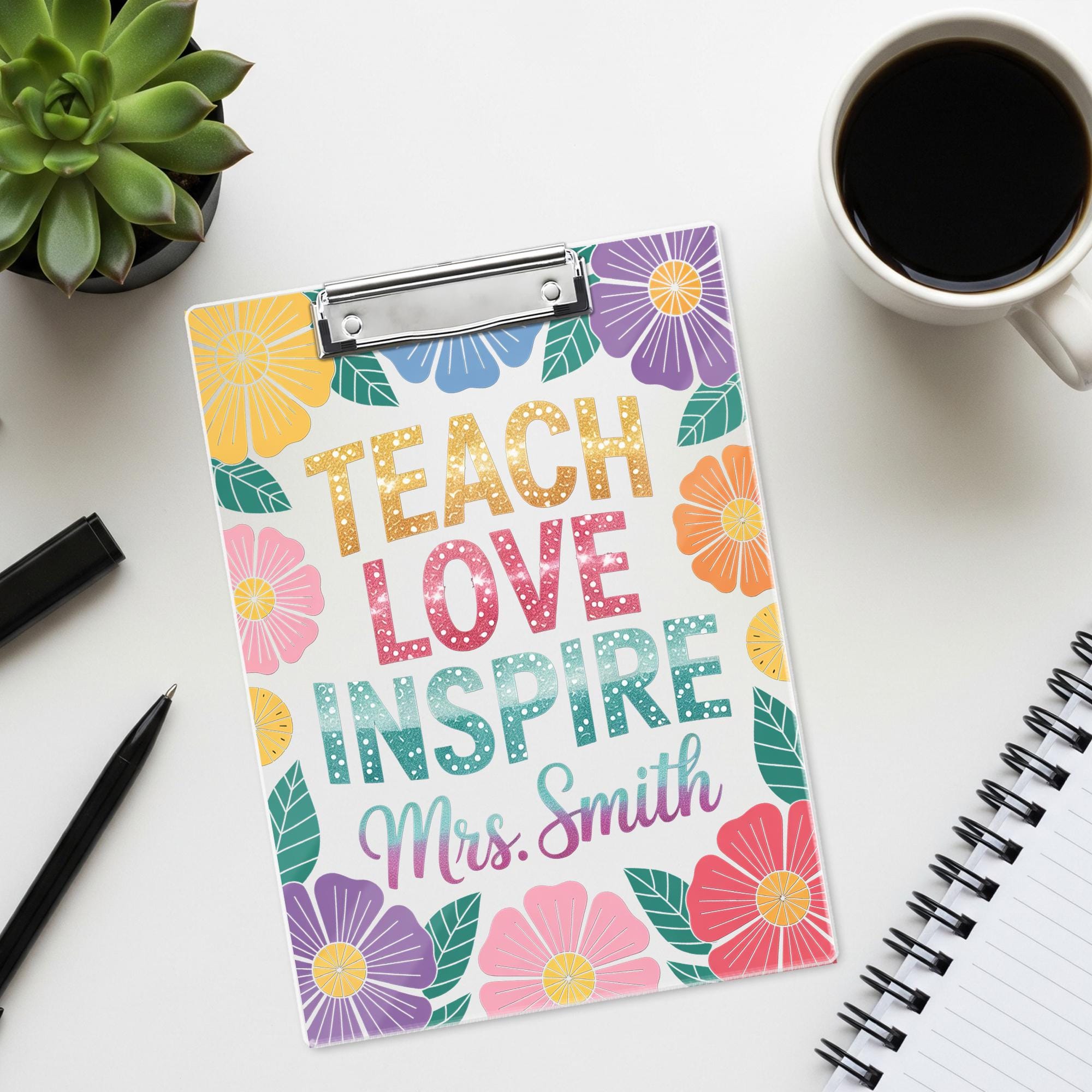 Teach Love Inspire Clipboard – Personalized Teacher Gift, Teacher Love Inspire Clipboard With Teacher Name Glitter , Back to School Gifts