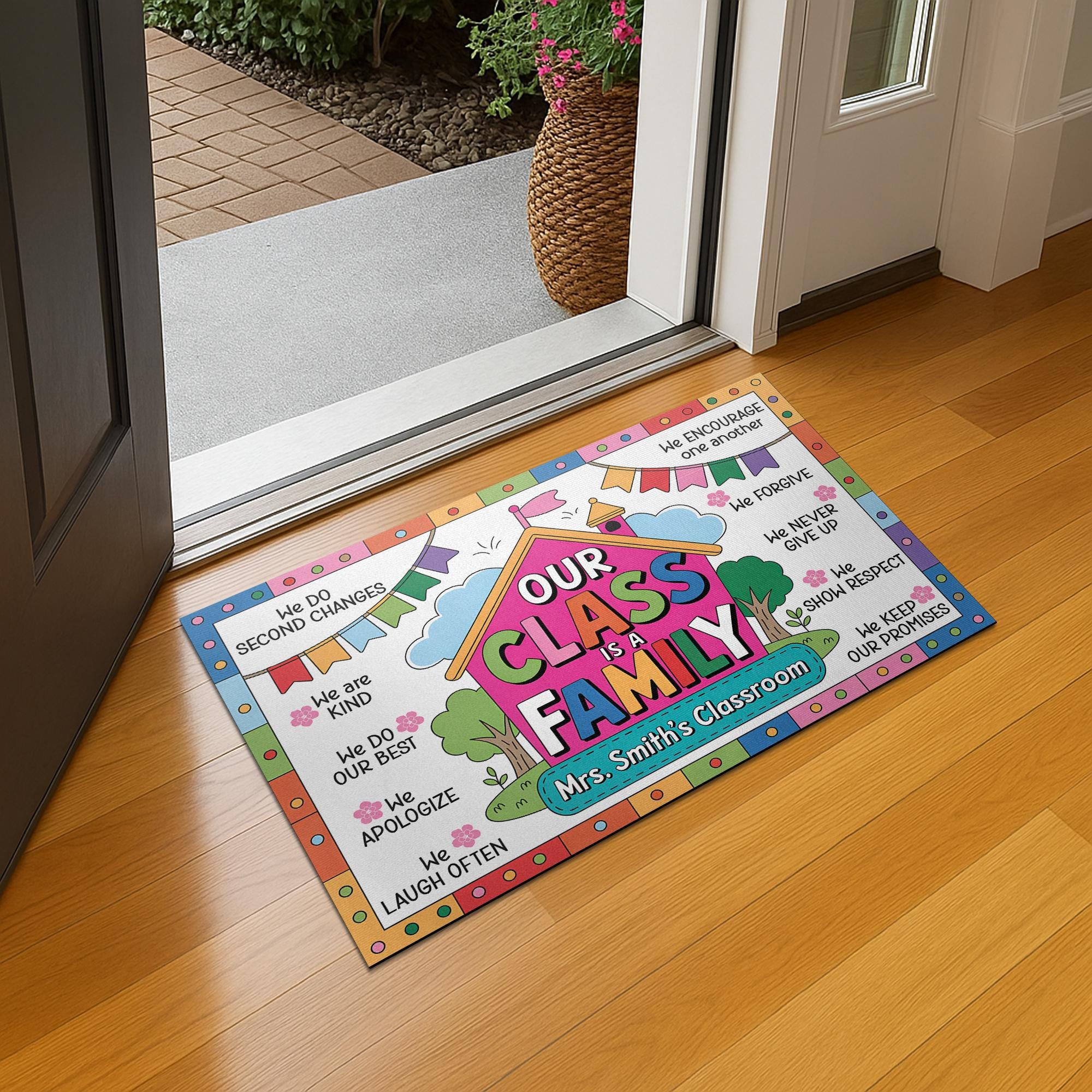Our Class Is a Family Doormat – Personalized Classroom Rug for Teachers, Custom Name Back to School Decor, Welcome Mat for Classroom