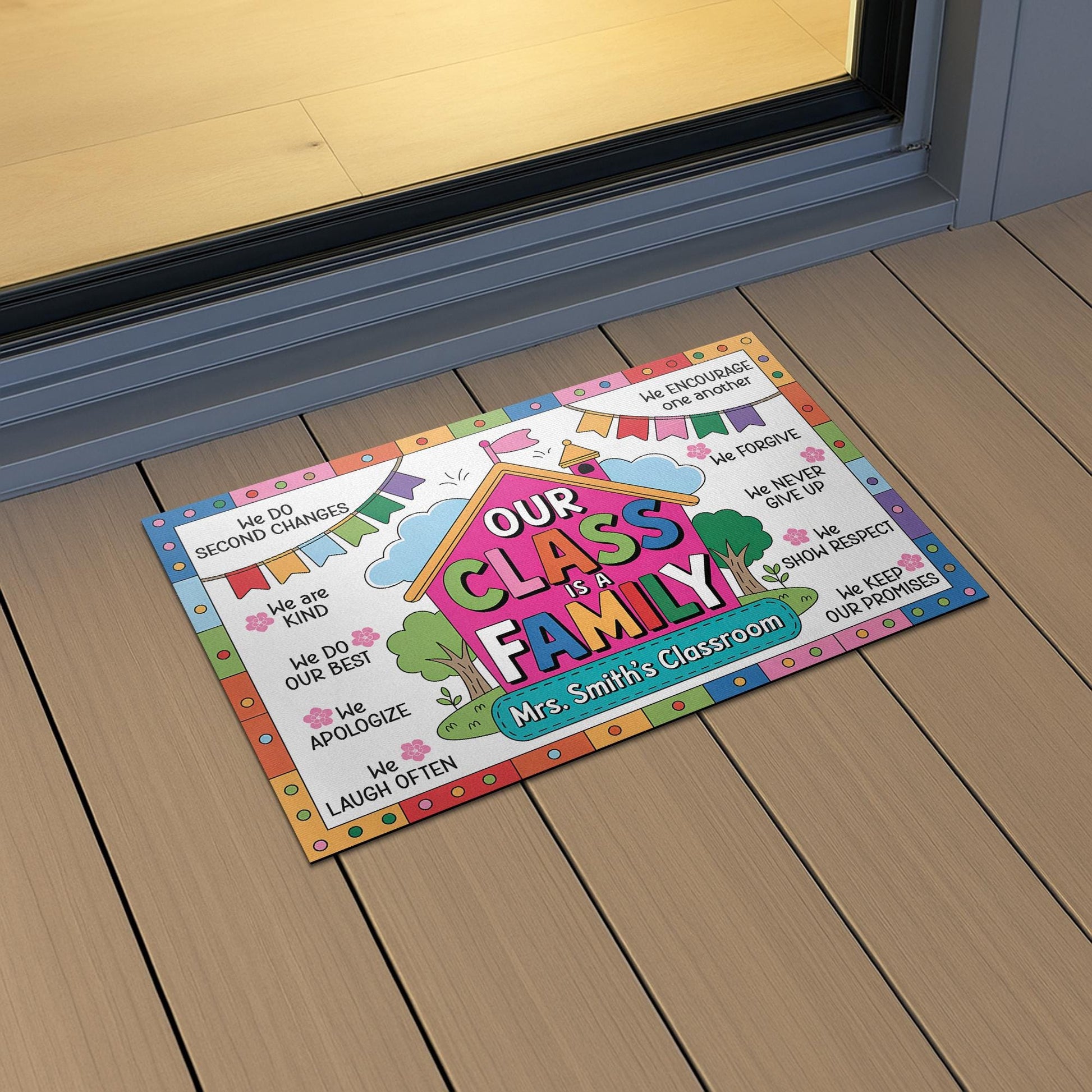 Our Class Is a Family Doormat – Personalized Classroom Rug for Teachers, Custom Name Back to School Decor, Welcome Mat for Classroom