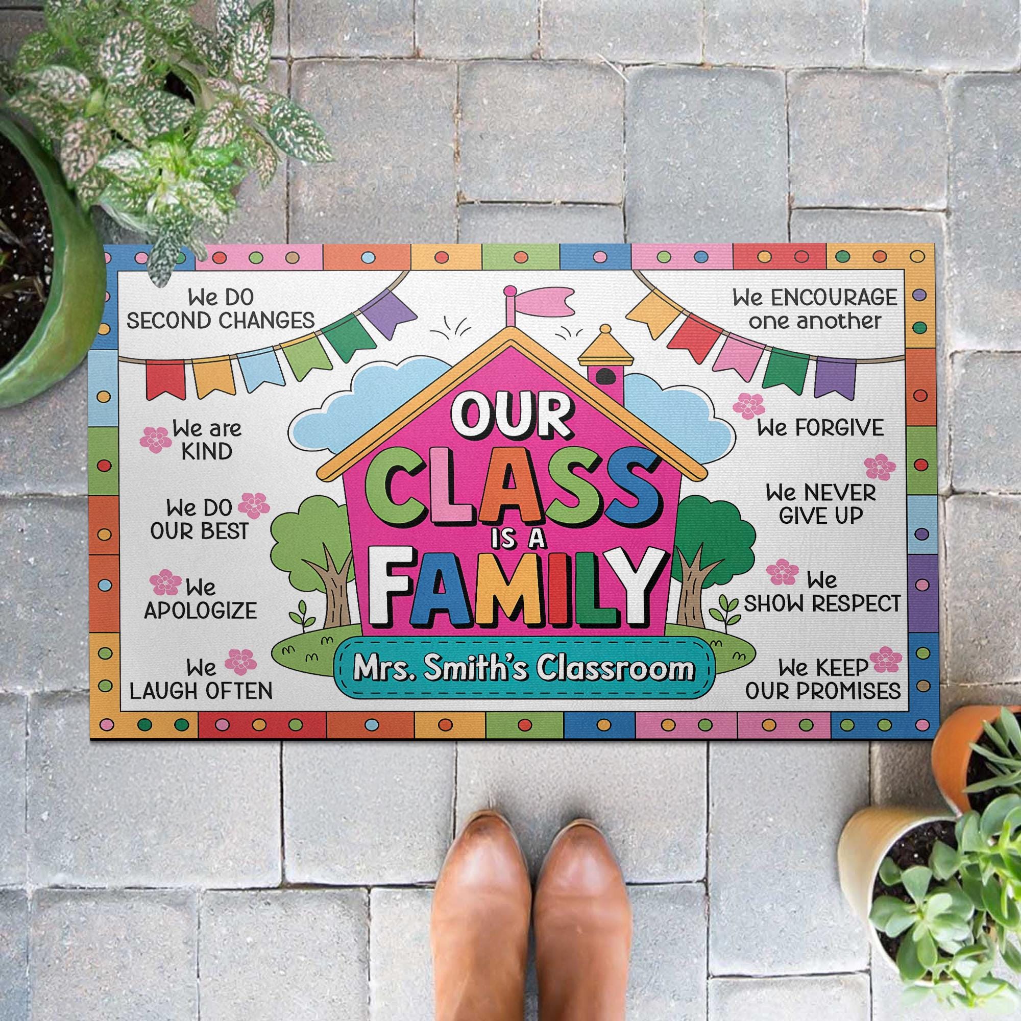 Our Class Is a Family Doormat – Personalized Classroom Rug for Teachers, Custom Name Back to School Decor, Welcome Mat for Classroom