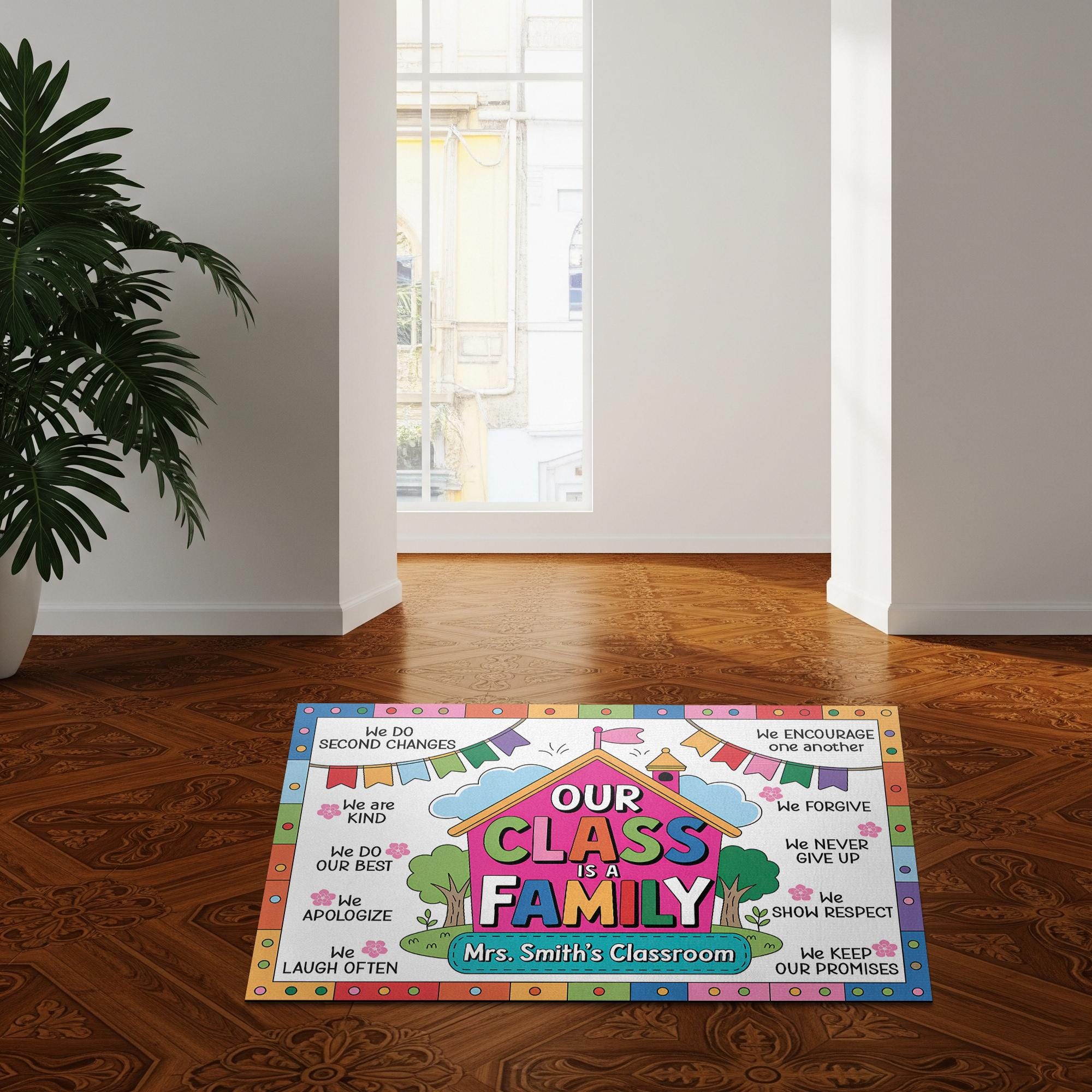 Our Class Is a Family Doormat – Personalized Classroom Rug for Teachers, Custom Name Back to School Decor, Welcome Mat for Classroom