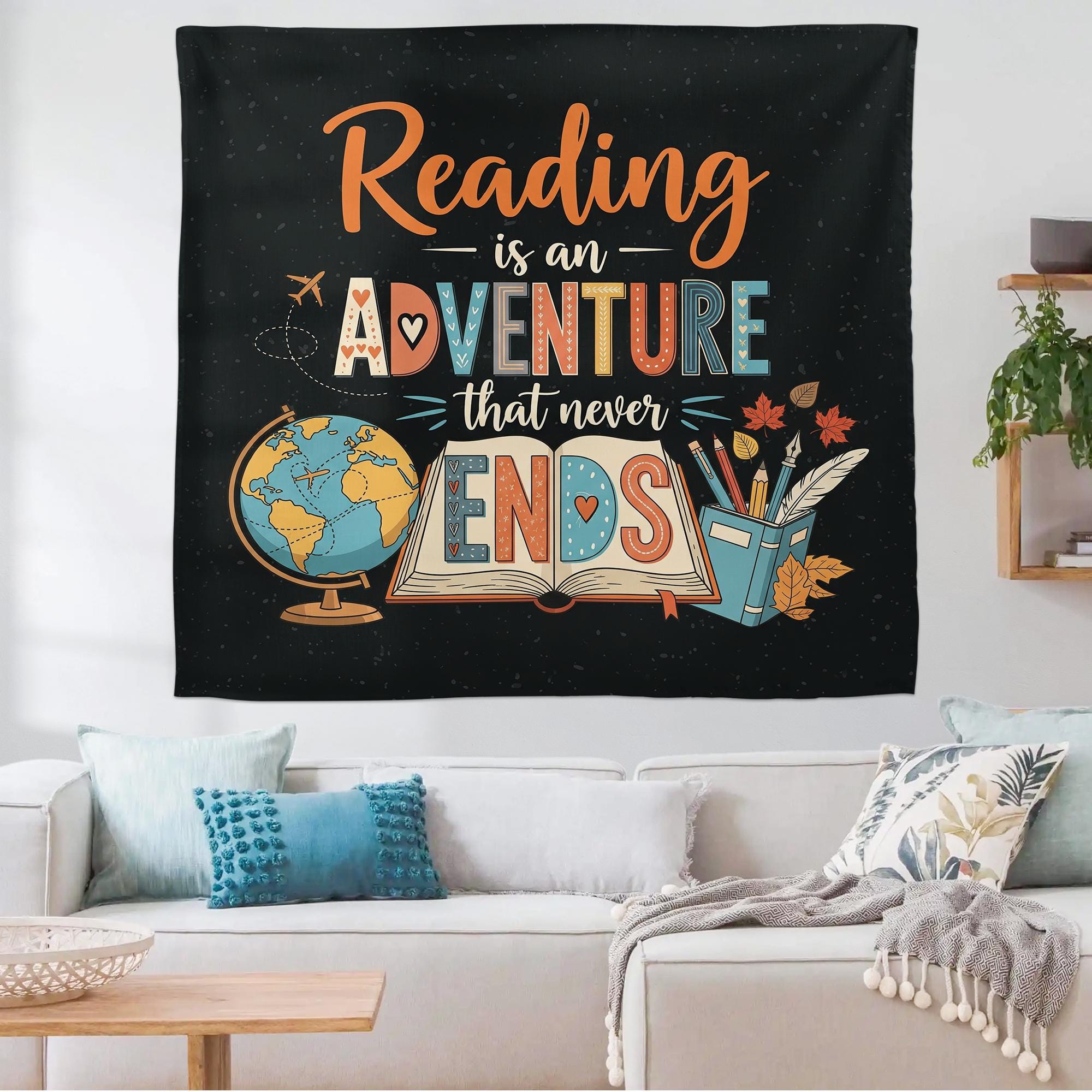 Reading Classroom Tapestry, Adventure Wall Decor for Teachers, Library or School Banner, Reading Corner Poster for Kids, Classroom Decor