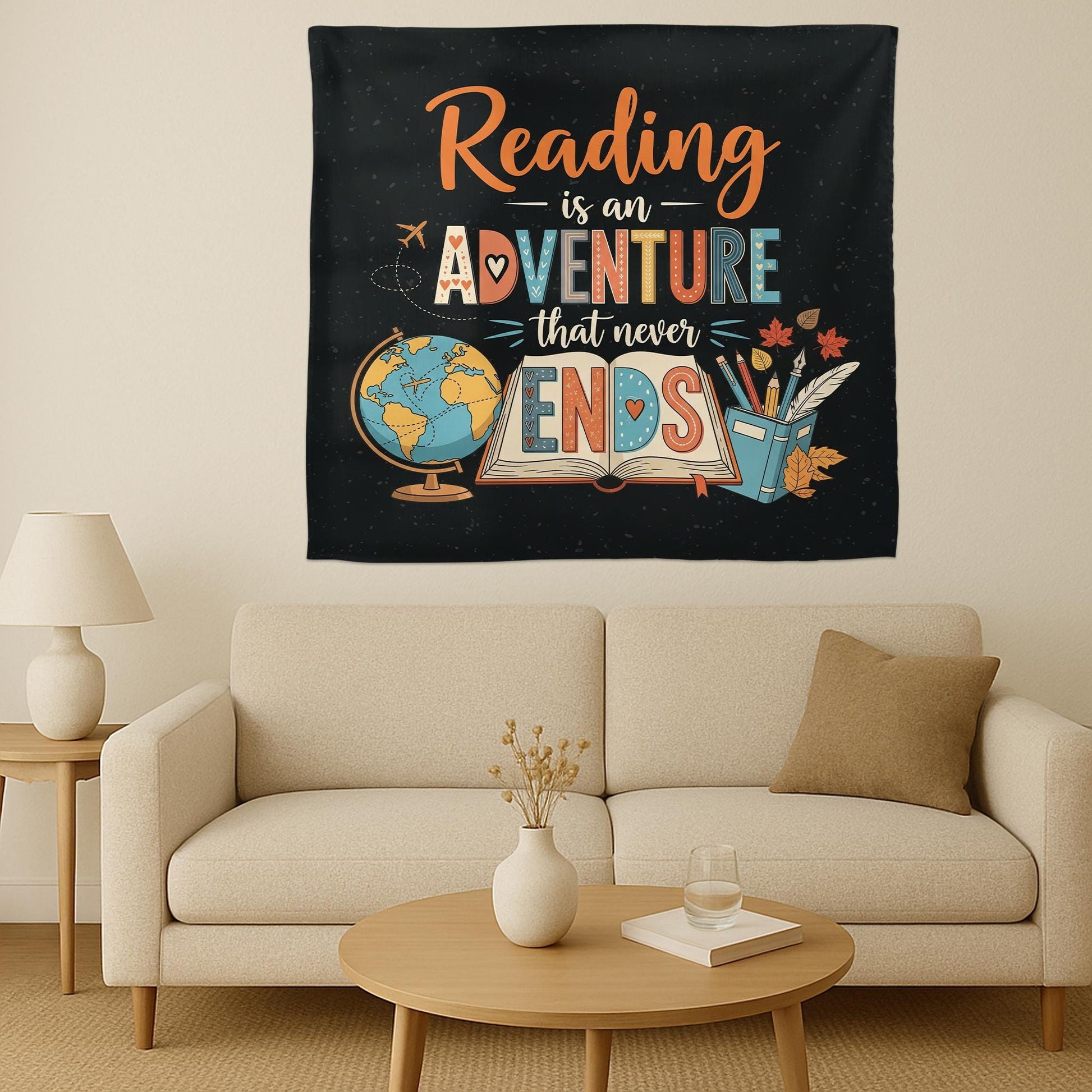 Reading Classroom Tapestry, Adventure Wall Decor for Teachers, Library or School Banner, Reading Corner Poster for Kids, Classroom Decor