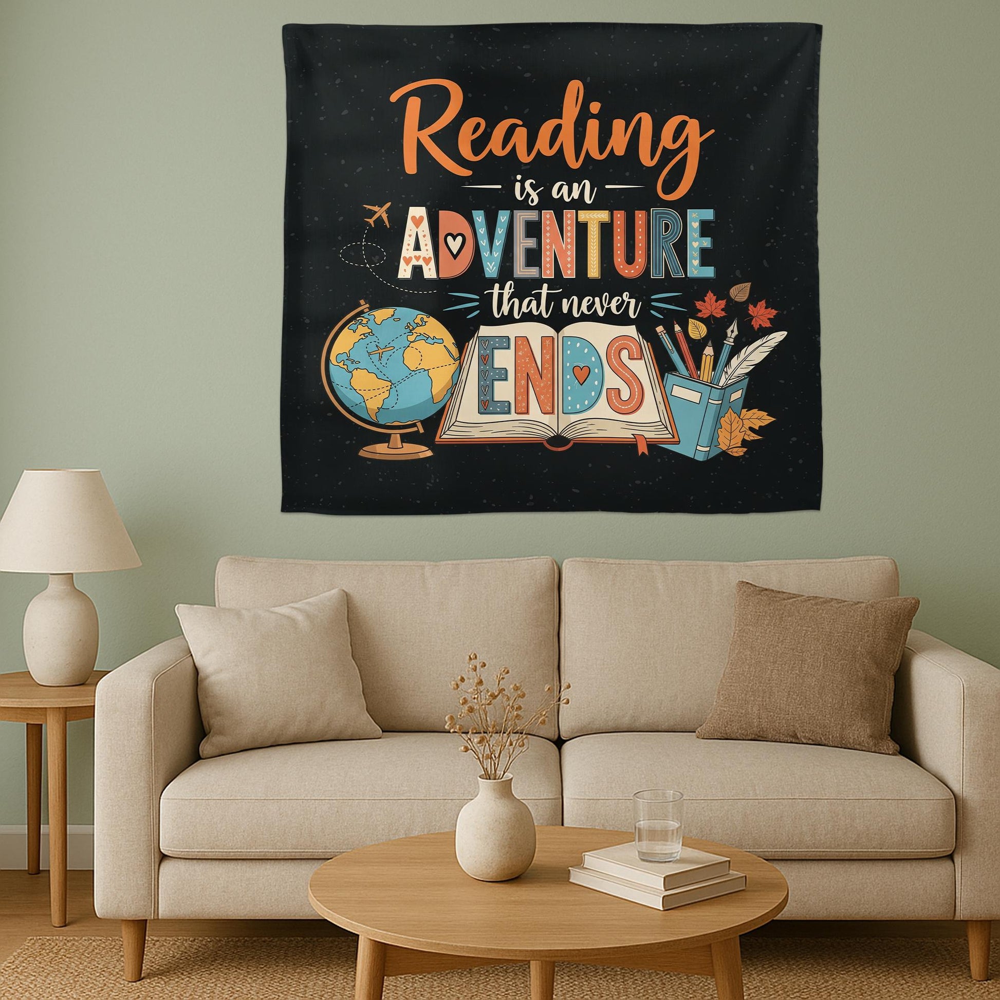 Reading Classroom Tapestry, Adventure Wall Decor for Teachers, Library or School Banner, Reading Corner Poster for Kids, Classroom Decor