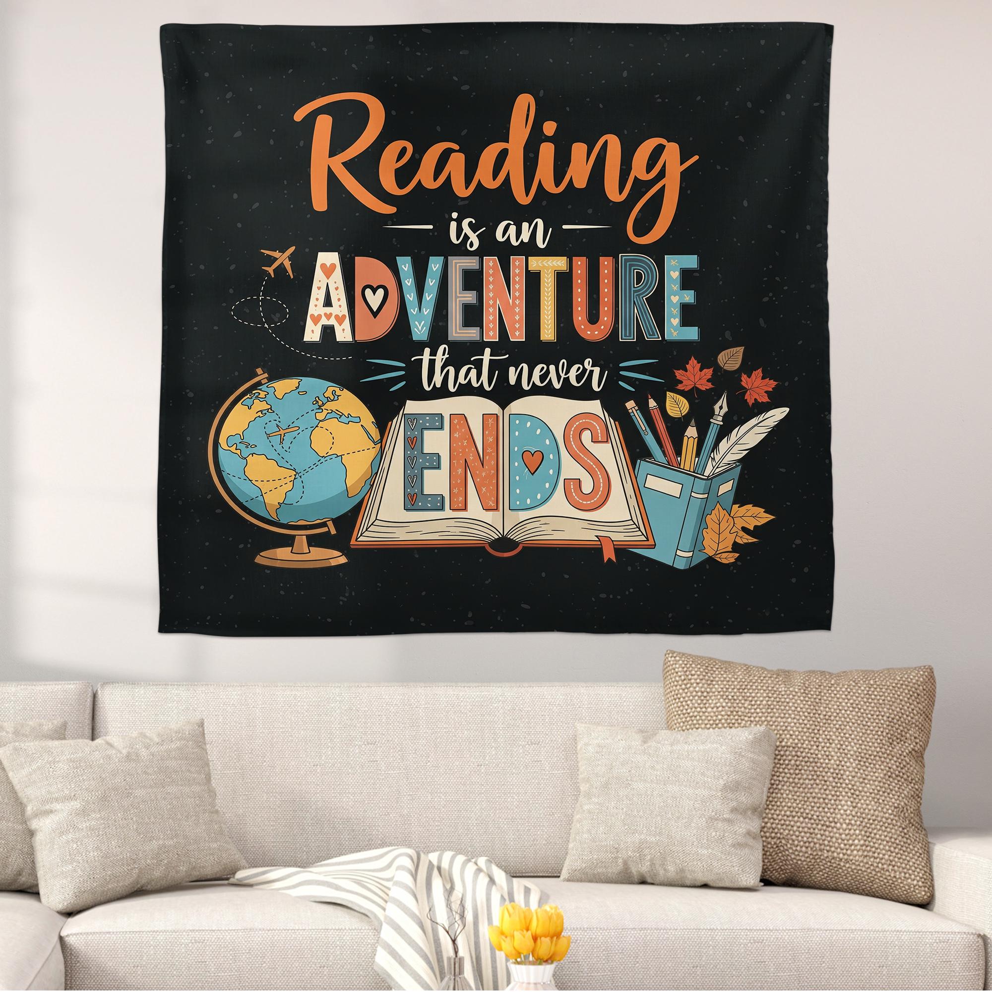Reading Classroom Tapestry, Adventure Wall Decor for Teachers, Library or School Banner, Reading Corner Poster for Kids, Classroom Decor