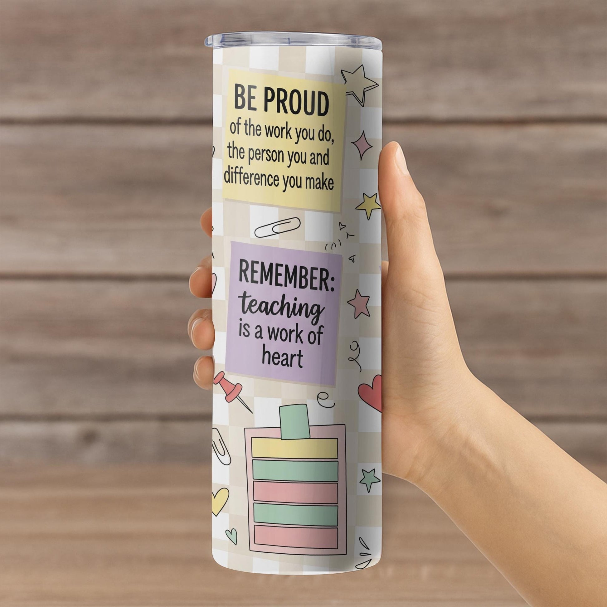 Teacher Tumbler with Inspirational Quotes, Back to School Gift, Teaching is a Work of Heart Cup, Motivational Teacher Drinkware