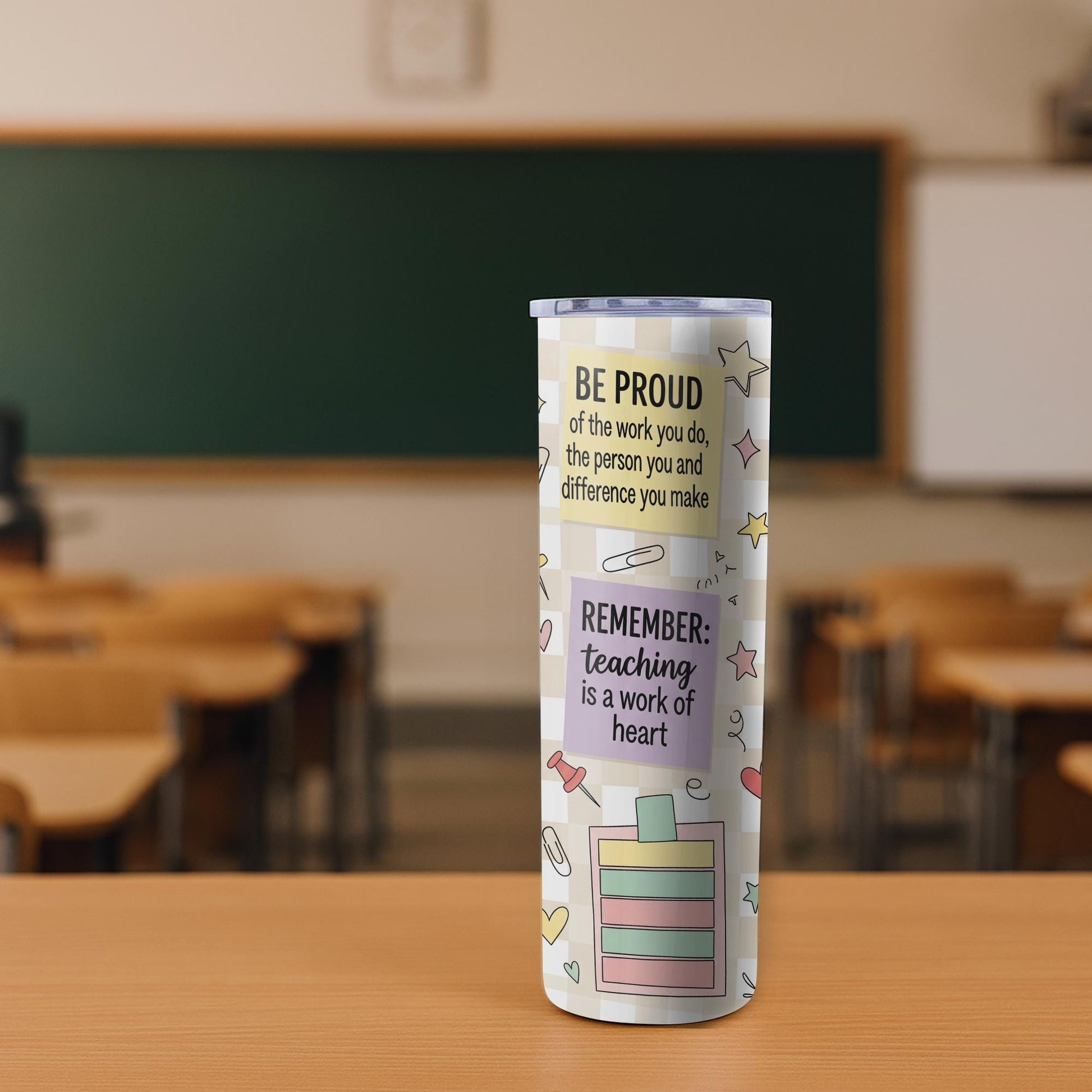 Teacher Tumbler with Inspirational Quotes, Back to School Gift, Teaching is a Work of Heart Cup, Motivational Teacher Drinkware