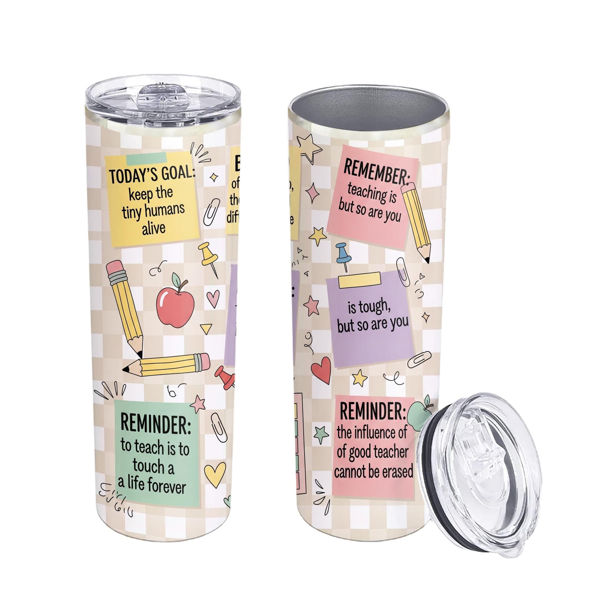 Teacher Tumbler with Inspirational Quotes, Back to School Gift, Teaching is a Work of Heart Cup, Motivational Teacher Drinkware