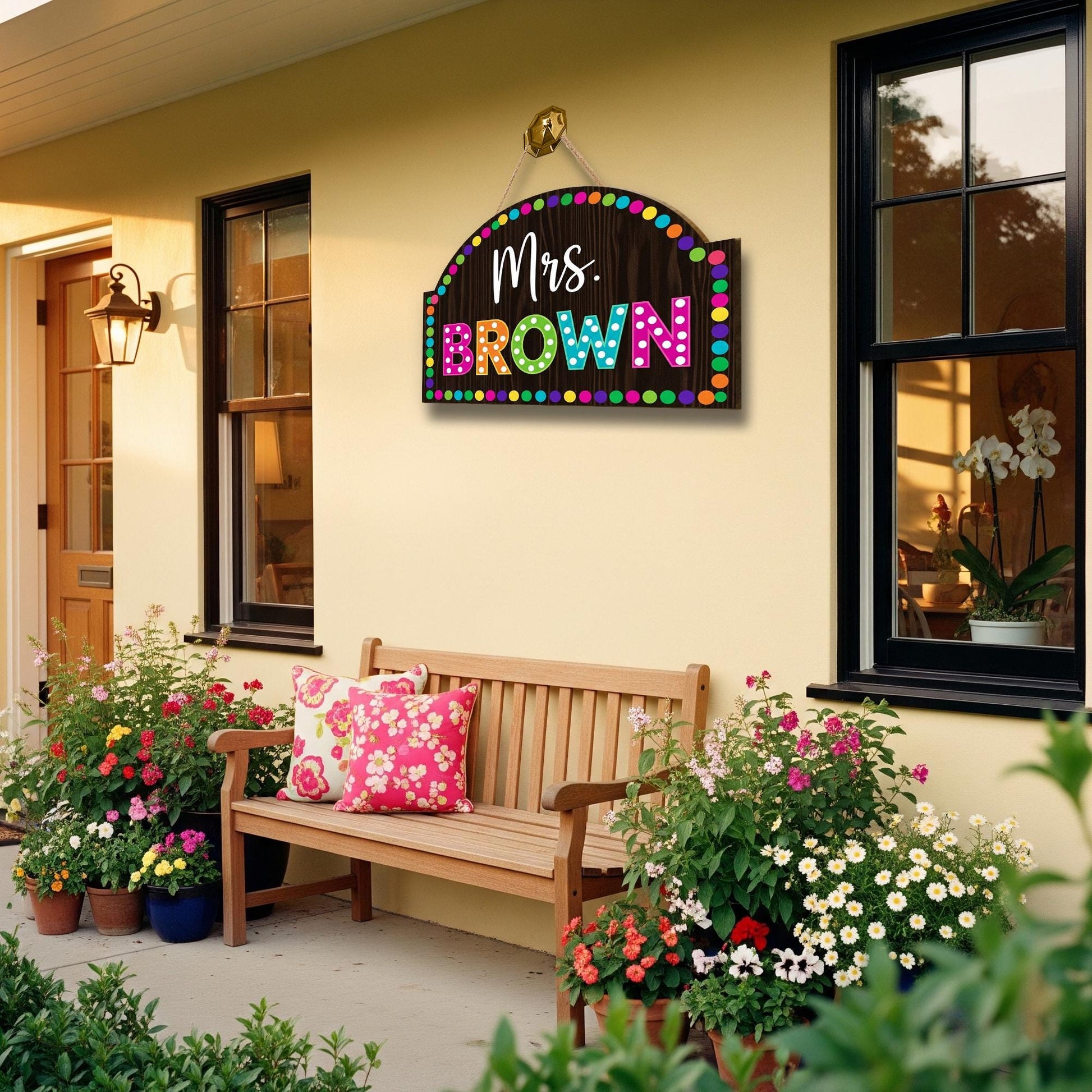 Personalized Teacher 2 Layer Door Sign – Custom Rainbow Polka Dot Name Plaque for Classroom, Back to School Decor for Teachers, Educators