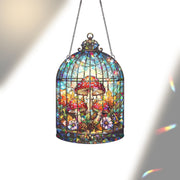 Whimsical Mushroom Terrarium Hologram Window Hanging – Fairycore Fungi Art, Fall Forest Decor, Cottagecore Glass Ornament
