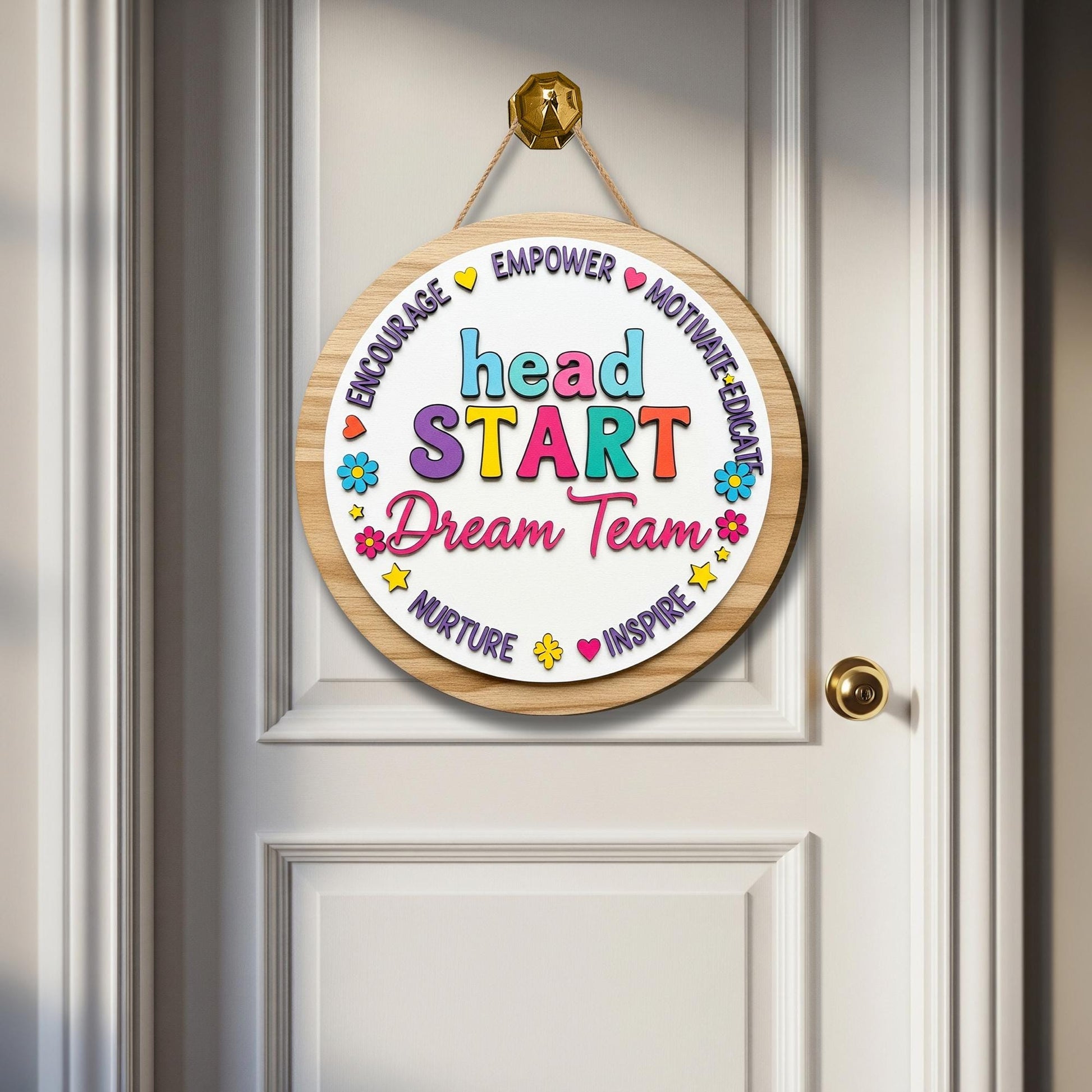 Head Start Dream Team Wooden Sign, Colorful Door Decor for Teachers, Inspire Empower Motivate Plaque, Classroom Team Gift