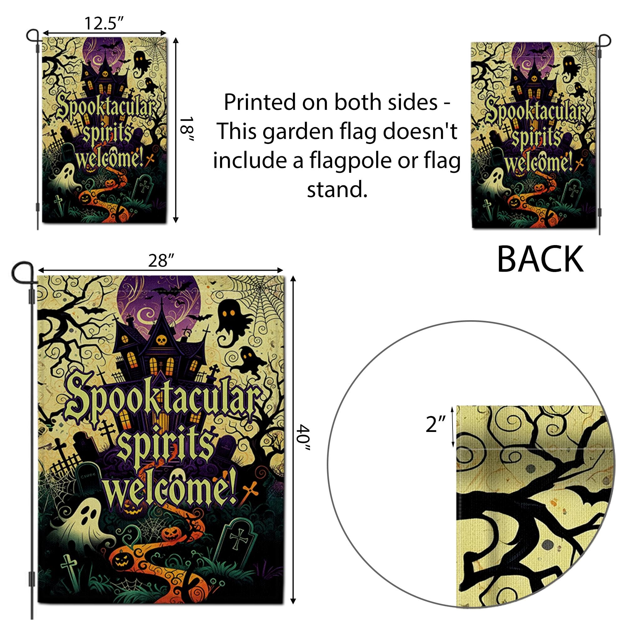 Spooktacular Spirits Welcome Garden Flag – Haunted House Halloween Outdoor Decor, Ghost Pumpkin Graveyard Yard Banner Sign