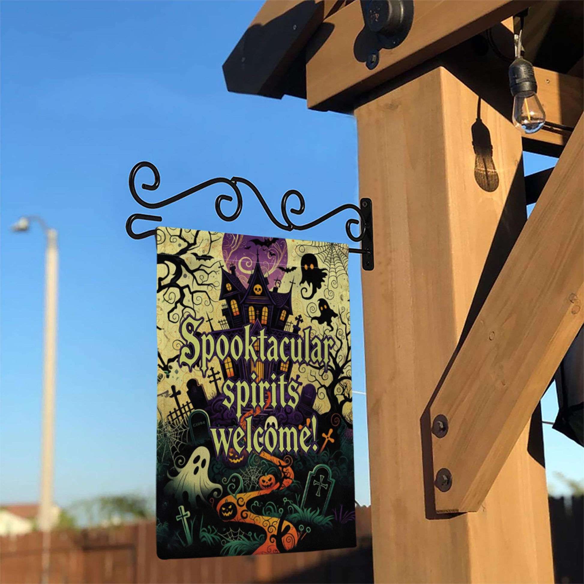 Spooktacular Spirits Welcome Garden Flag – Haunted House Halloween Outdoor Decor, Ghost Pumpkin Graveyard Yard Banner Sign