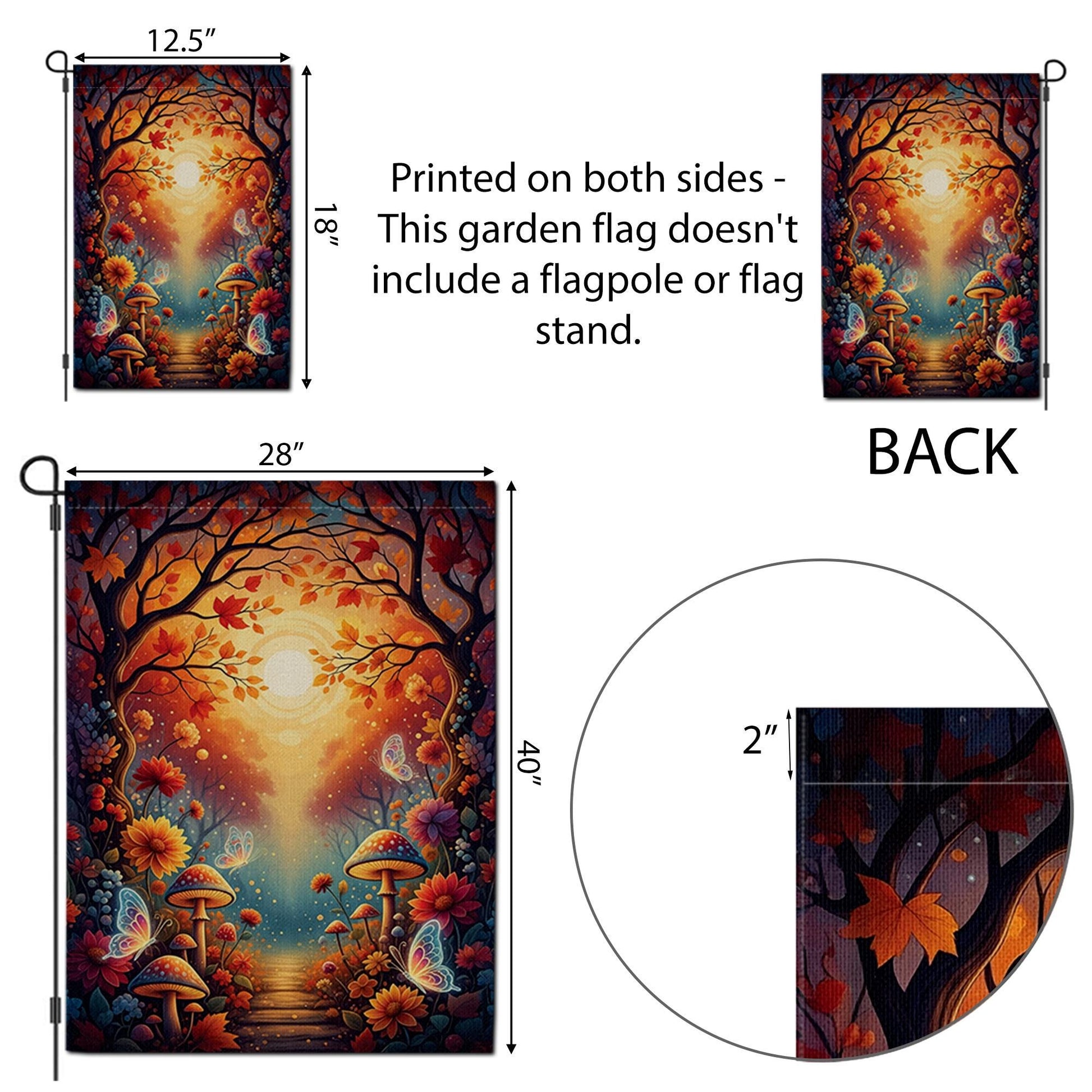 Whimsical Autumn Fairy Garden Flag – Fall Mushrooms, Butterflies & Sunlight Path Outdoor Yard Decor, Fantasy Woodland Landscape