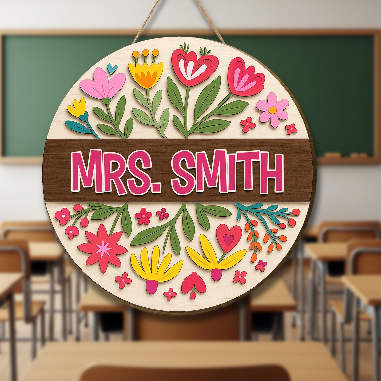 Custom Name Teacher Door Sign, Personalized Flower Teacher Door Hanger, Back To School Sign, Classroom Welcome Sign, Teachers Day Gifts Wood