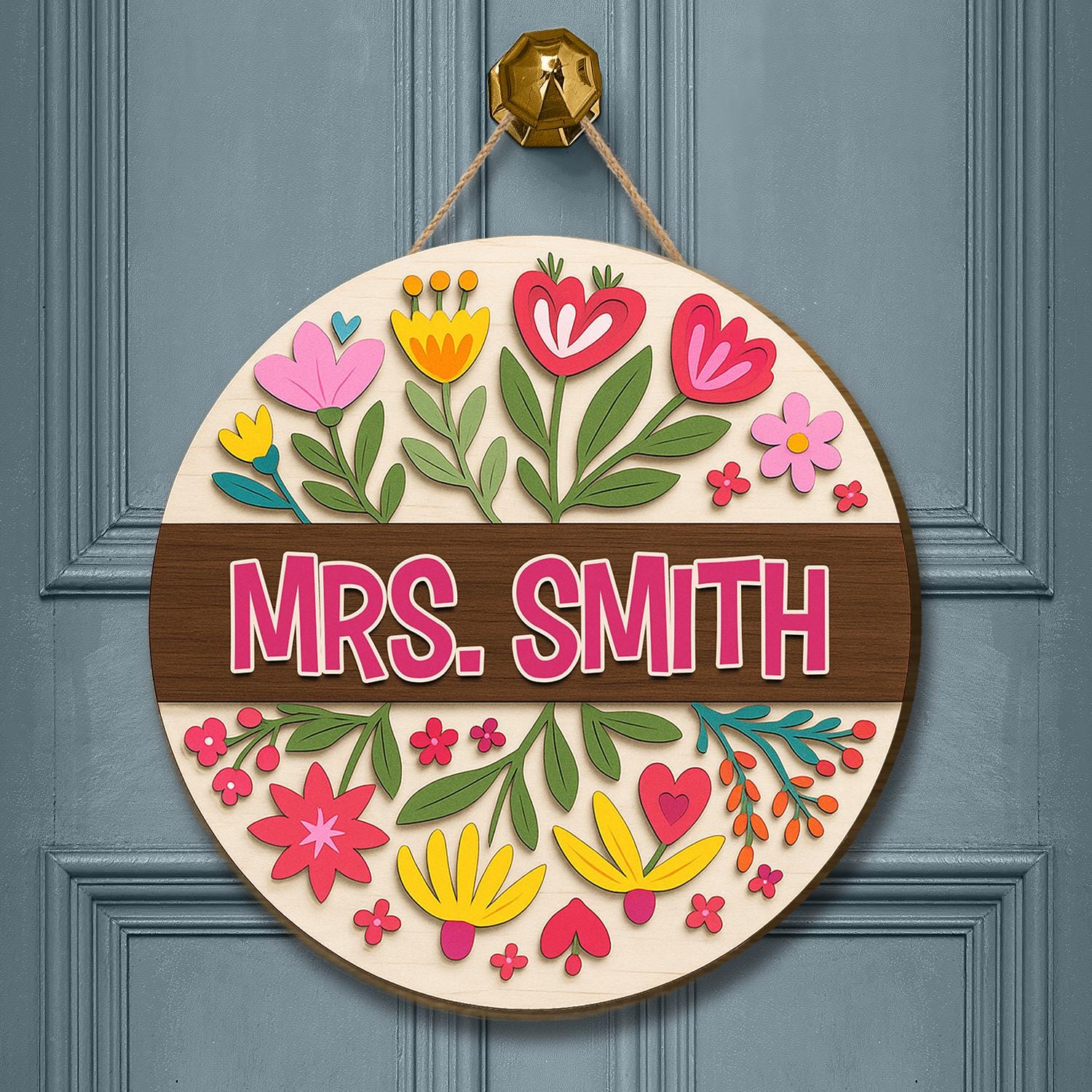 Custom Name Teacher Door Sign, Personalized Flower Teacher Door Hanger, Back To School Sign, Classroom Welcome Sign, Teachers Day Gifts Wood