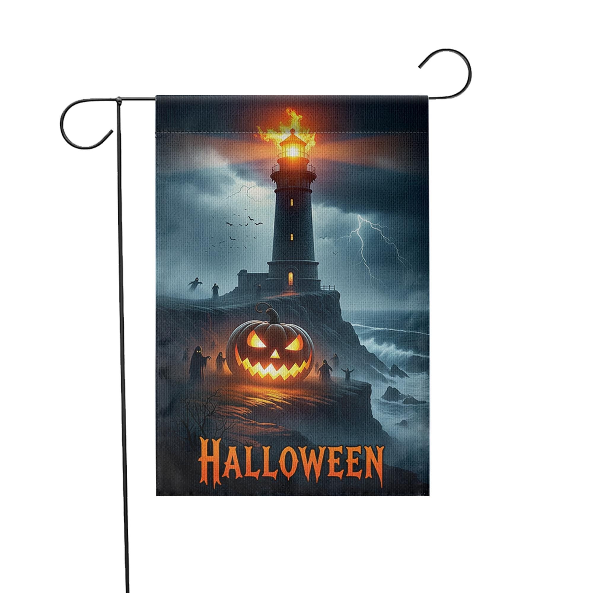 Halloween Lighthouse Garden Flag, Spooky Coastal Decor, Jack O Lantern Yard Flag, Haunted Sea Halloween Outdoor Sign
