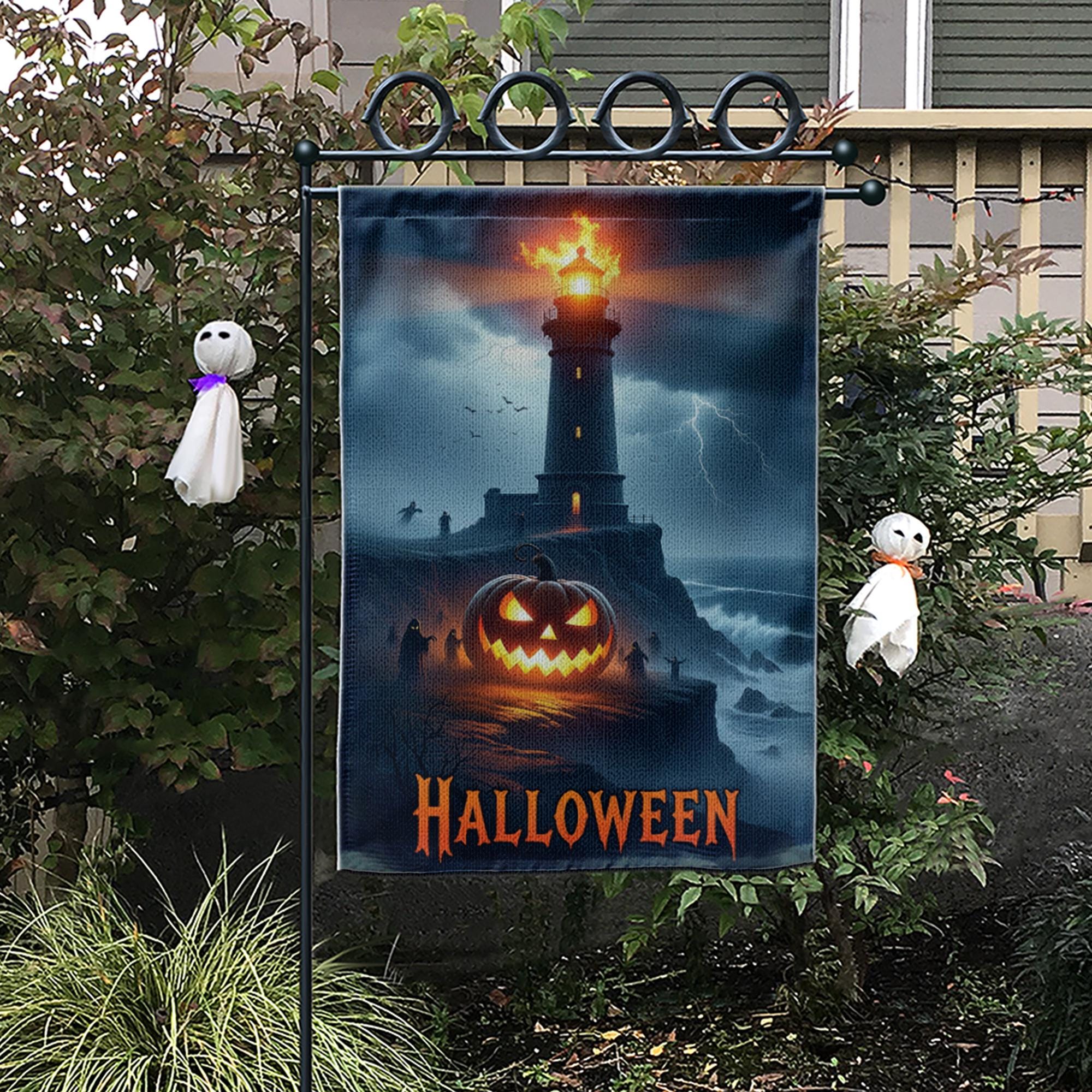 Halloween Lighthouse Garden Flag, Spooky Coastal Decor, Jack O Lantern Yard Flag, Haunted Sea Halloween Outdoor Sign