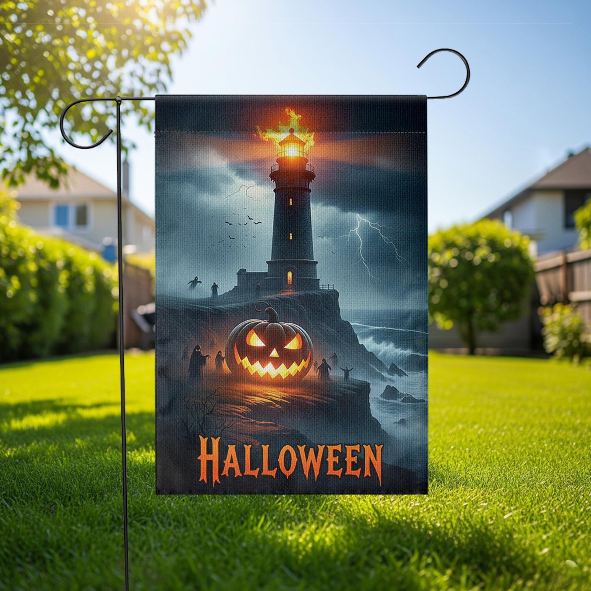 Halloween Lighthouse Garden Flag, Spooky Coastal Decor, Jack O Lantern Yard Flag, Haunted Sea Halloween Outdoor Sign