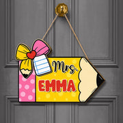 Personalized Pencil Teacher Door Sign – Custom Name Pencil Classroom Sign with Bow, Cute Back to School Decor for Teachers, Educators, Staff